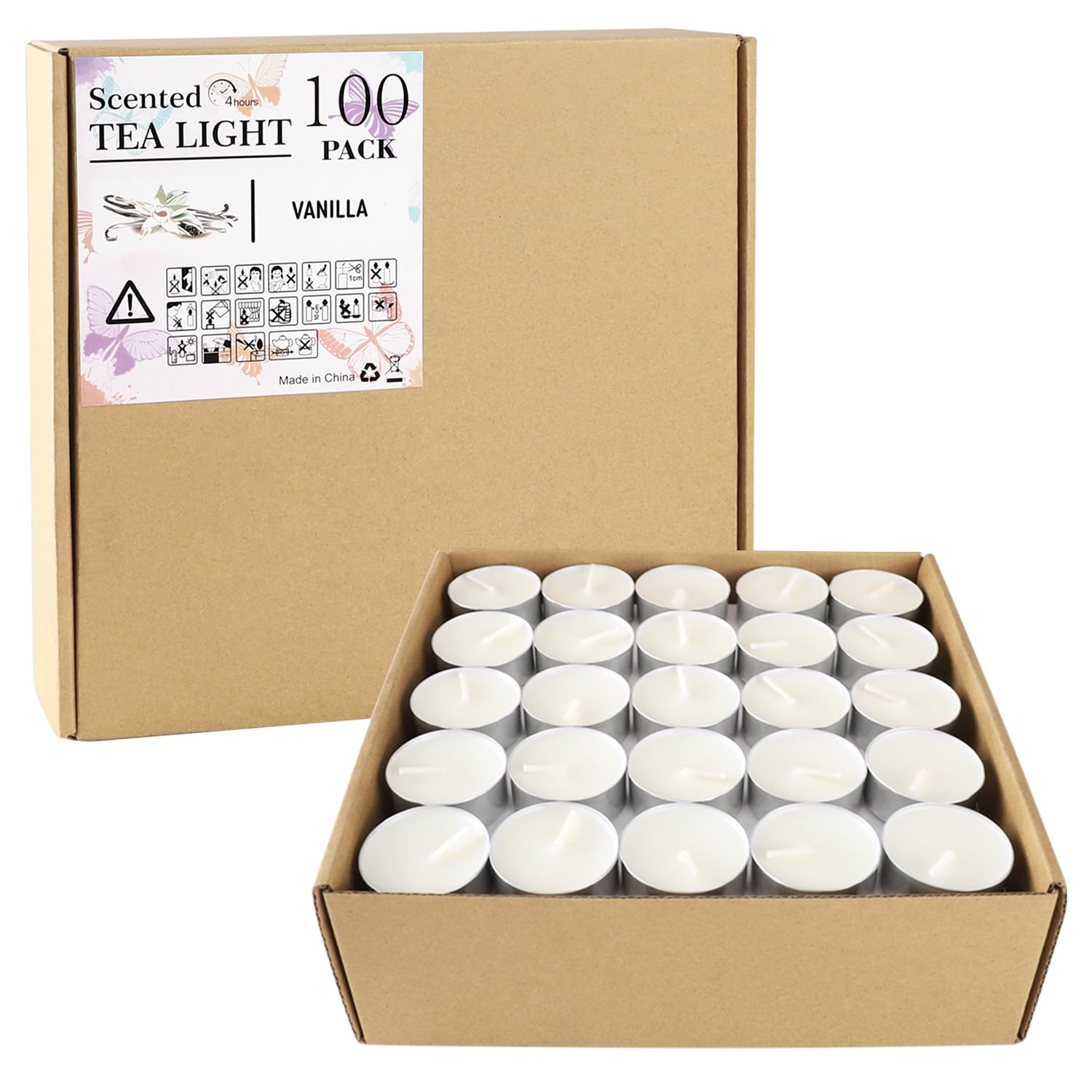 White Scented Tealight Candles - 100 Pack Votive Candles Bulk - Vanilla Fragrance Tea Light Candle Gift Set for Holiday, Wedding