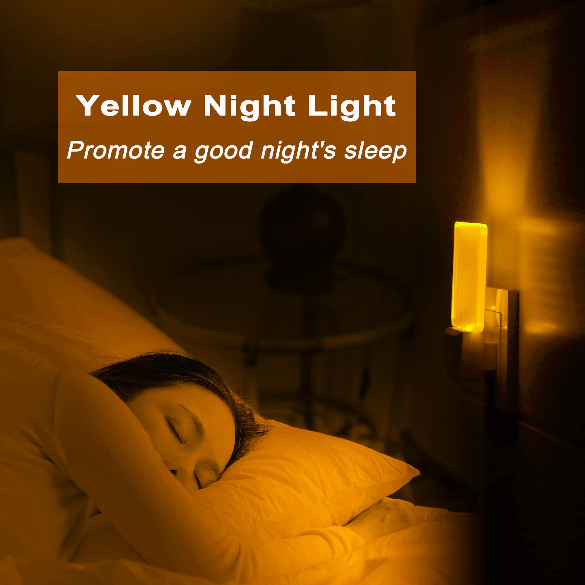 0.5W Plug in Dusk to Dawn Light Sensor Auto on/Off LED Night Light Wall Light 2-Pack Amber/Yellow Glow