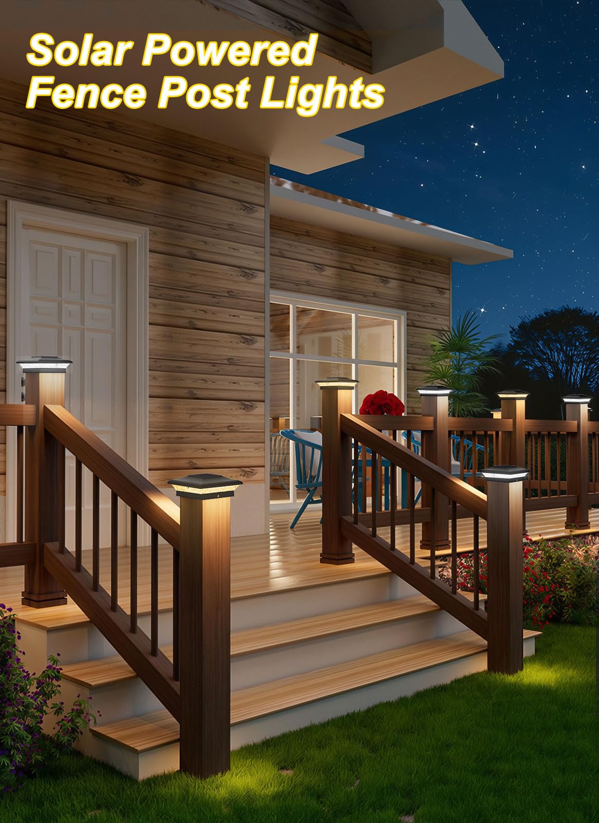 T-Sun 4X4 Fence Post Solar Lights Outdoor Waterproof - Auto Dusk To Dawn Solar Lighting For Deck  Vinyl/Wooden Posts | 12 Pack Weatherproof Warm & Cool White Patio Lights (Black)