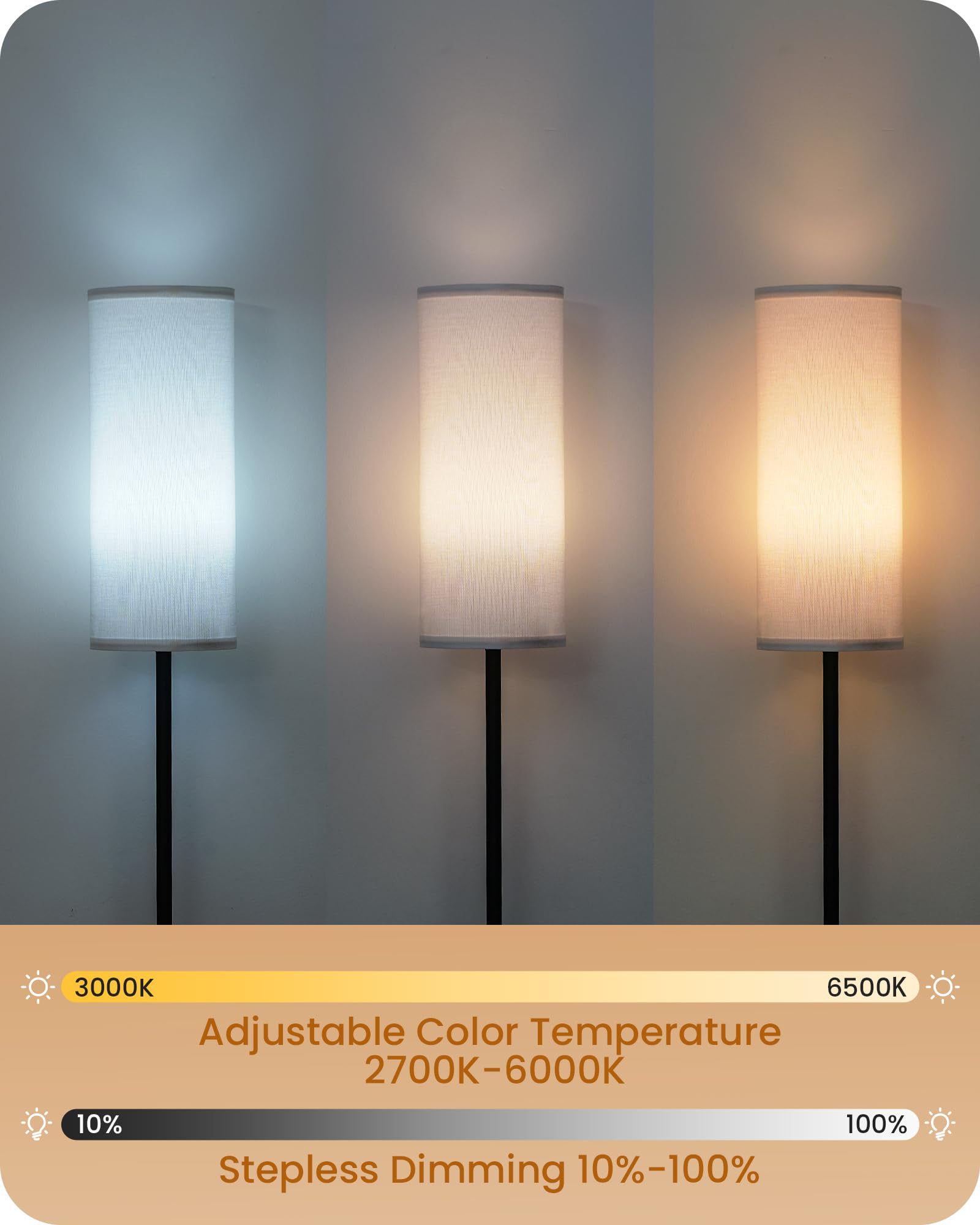 GOEBLESON Dimmable Floor Lamp with Remote & Foot Switch, 10W, 900LM, Linen Shade, Pure White, CW06LD05 Model