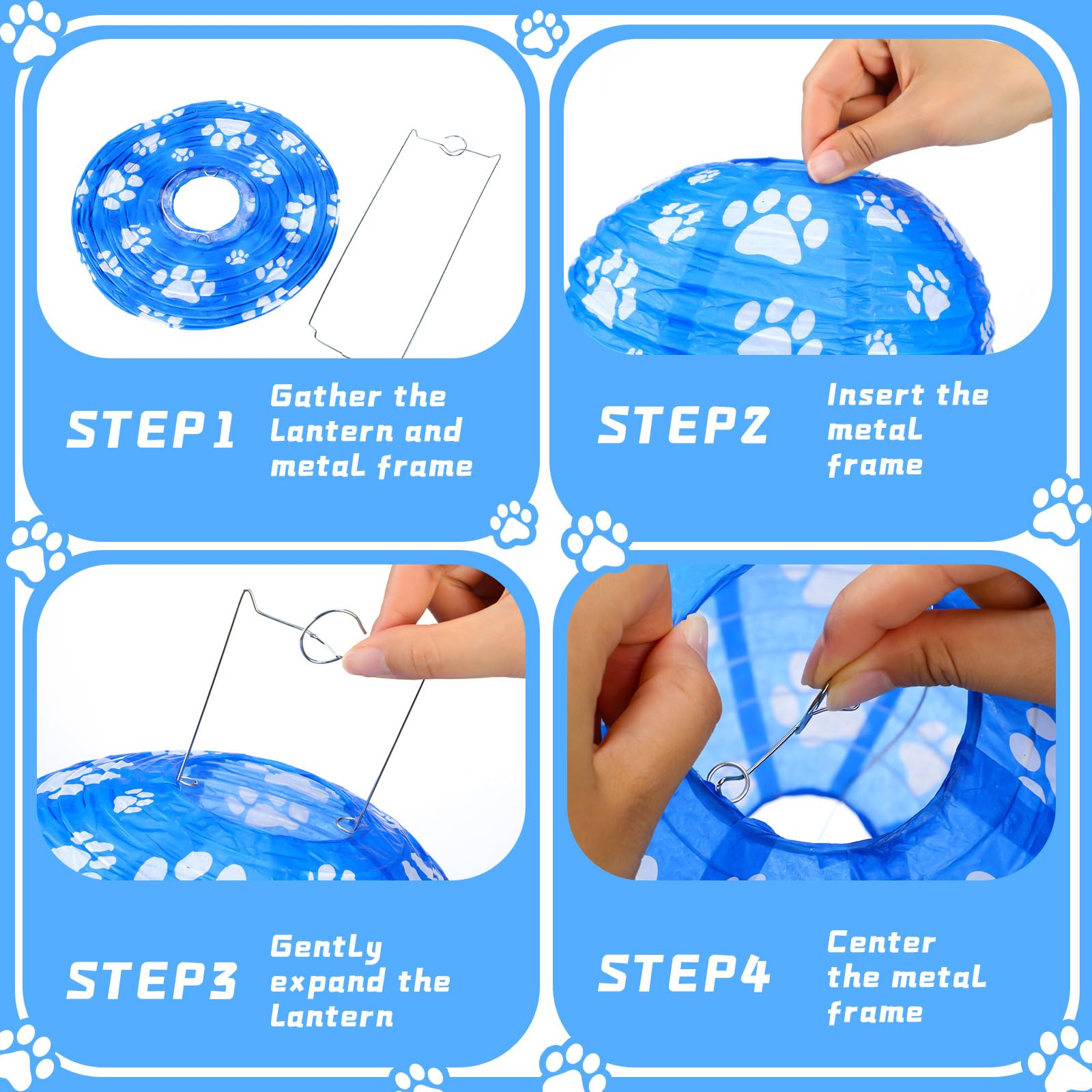 Panelee 12 Pcs Dog Paw Print Paper Lanterns Puppy Themed Party Decorations Blue And White Pet Paw Print Round Hanging Lanterns 8