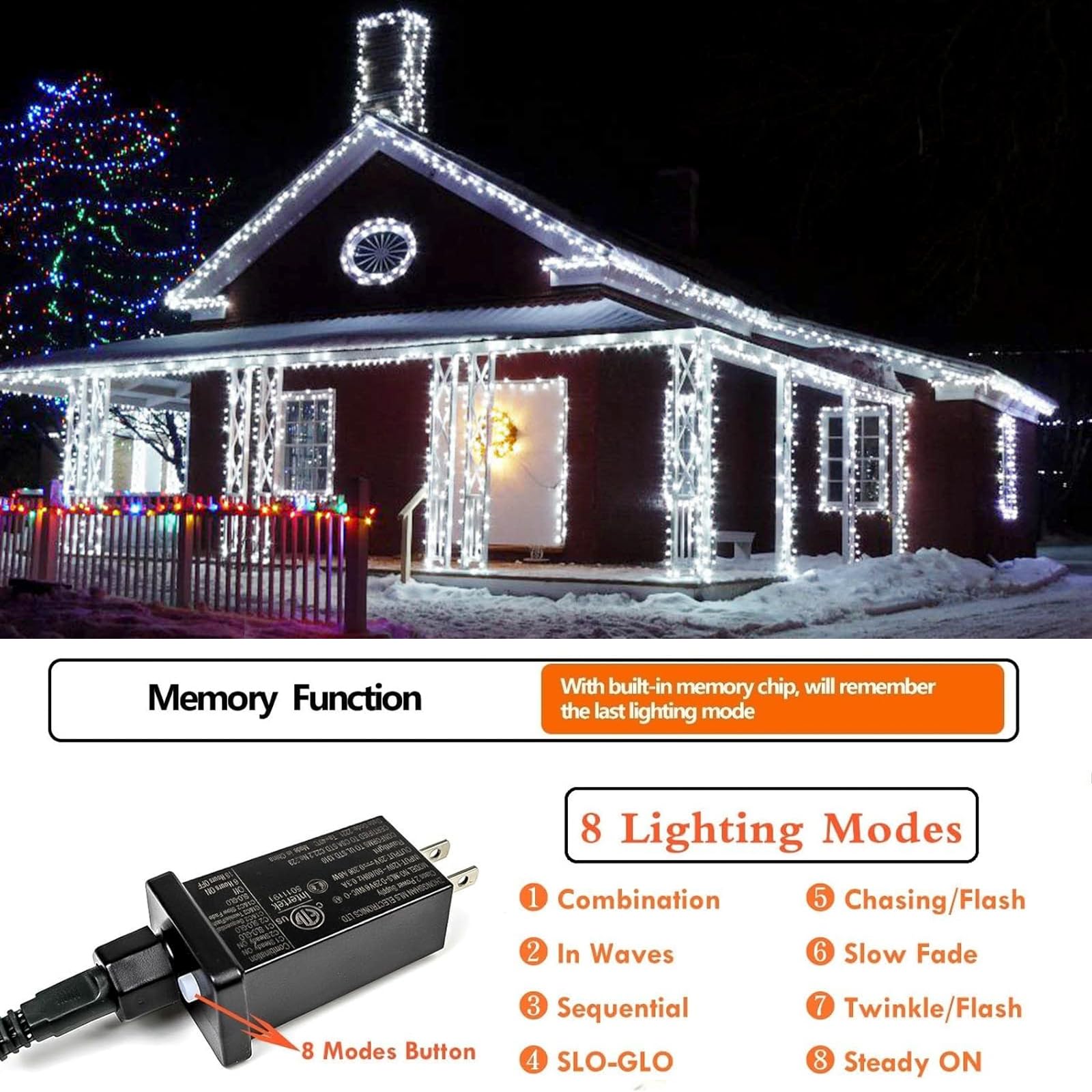 Extra-Long String Lights Outdoor/Indoor, 800 Led Upgraded Super Bright Christmas Lights, Waterproof 8 Modes Plug In Clear Wire Fairy Lights For Bedroom Party Wedding Garden Xmas Holiday (Cool White)