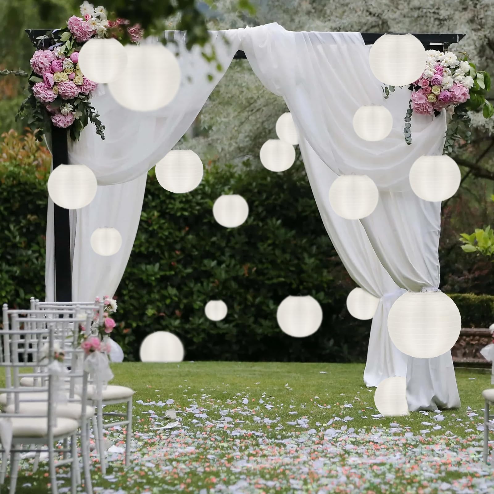10 Pack White Outdoor Silk Lanterns Decorative, 10Inch Waterprooof Outside Indoor Chinese Hanging Round Lanterns For Weddings, B
