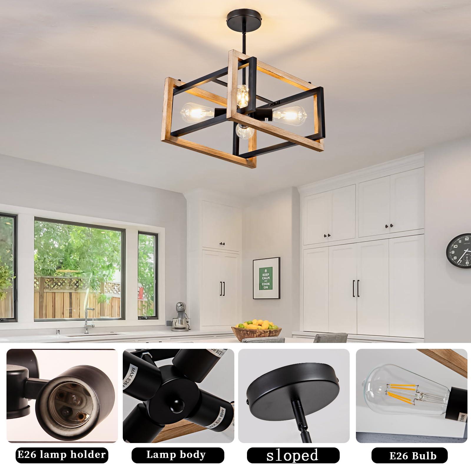 Huismier Black Flush Mount Ceiling Light Fixture, 3-Lights Industrial Metal Close To Ceiling Lights, Farmhouse Kitchen Light Fix