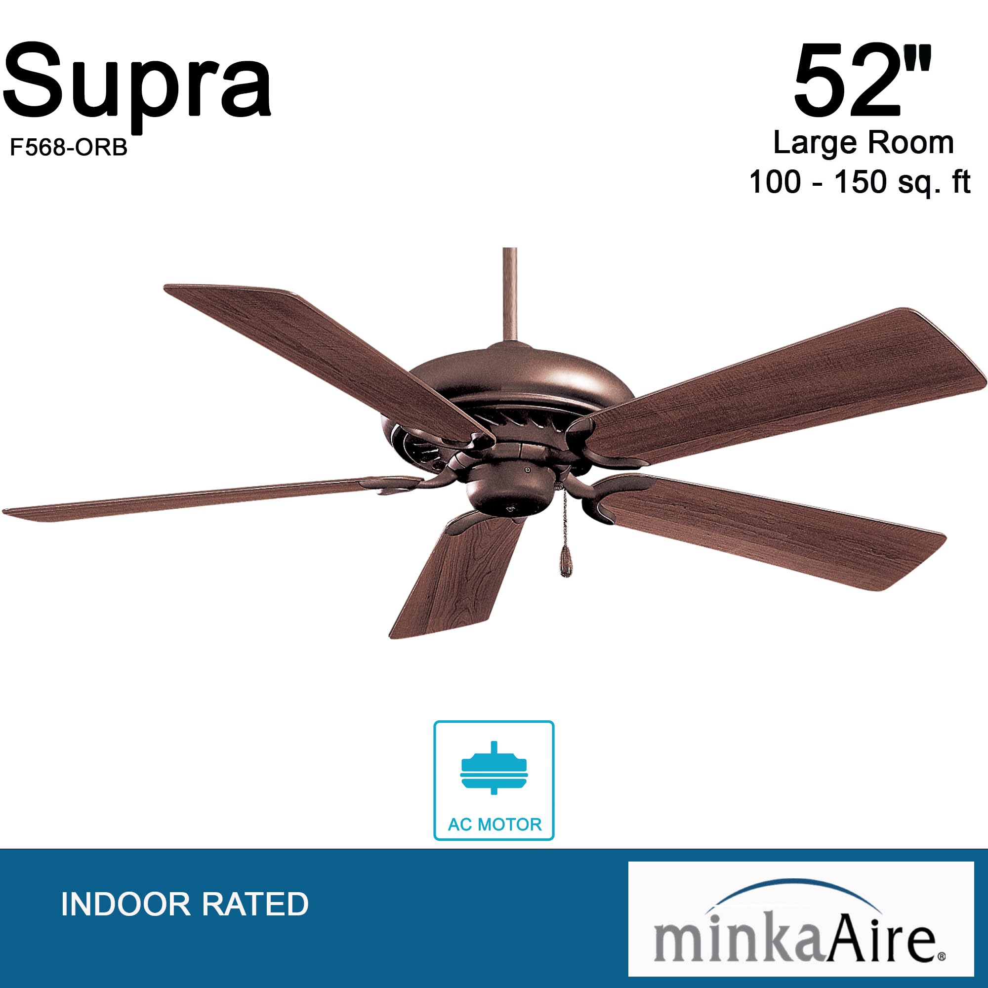 Minka-Aire F568-ORB Supra 52 Inch Pull Chain Ceiling Fan in Oil Rubbed Bronze Finish