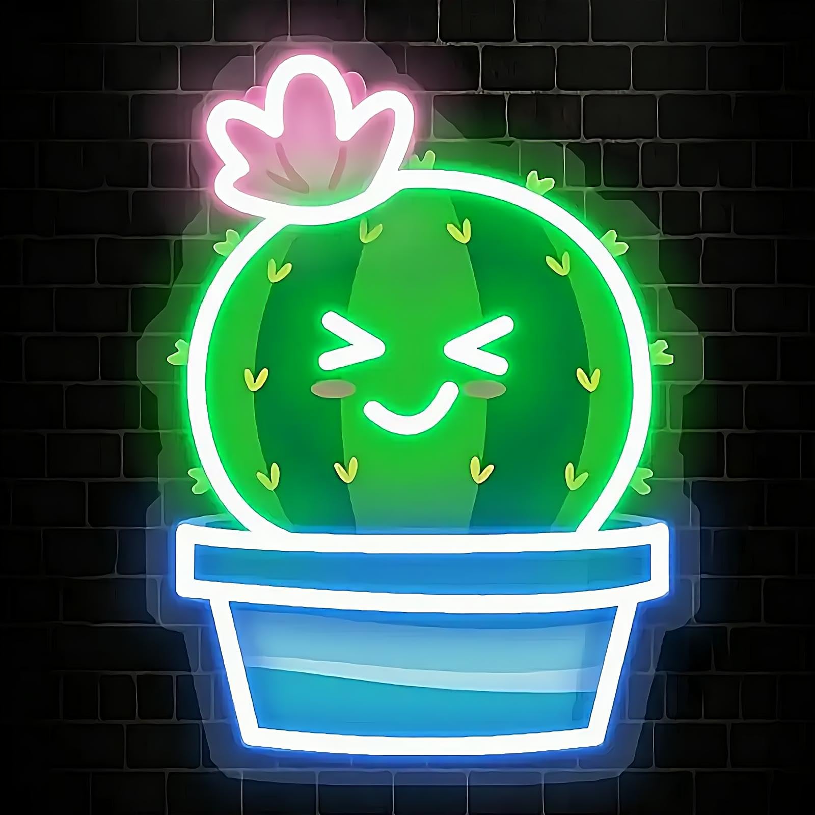 Lotus Cactus Uv Neon Sign Cactus With A Flower Led Light Sign Houseplant Decoration Aesthetic Decor For Flower Store  Parties  Coffee Shops  Salons  Shop Window Store Display malt-inspired Bar Opening Gift