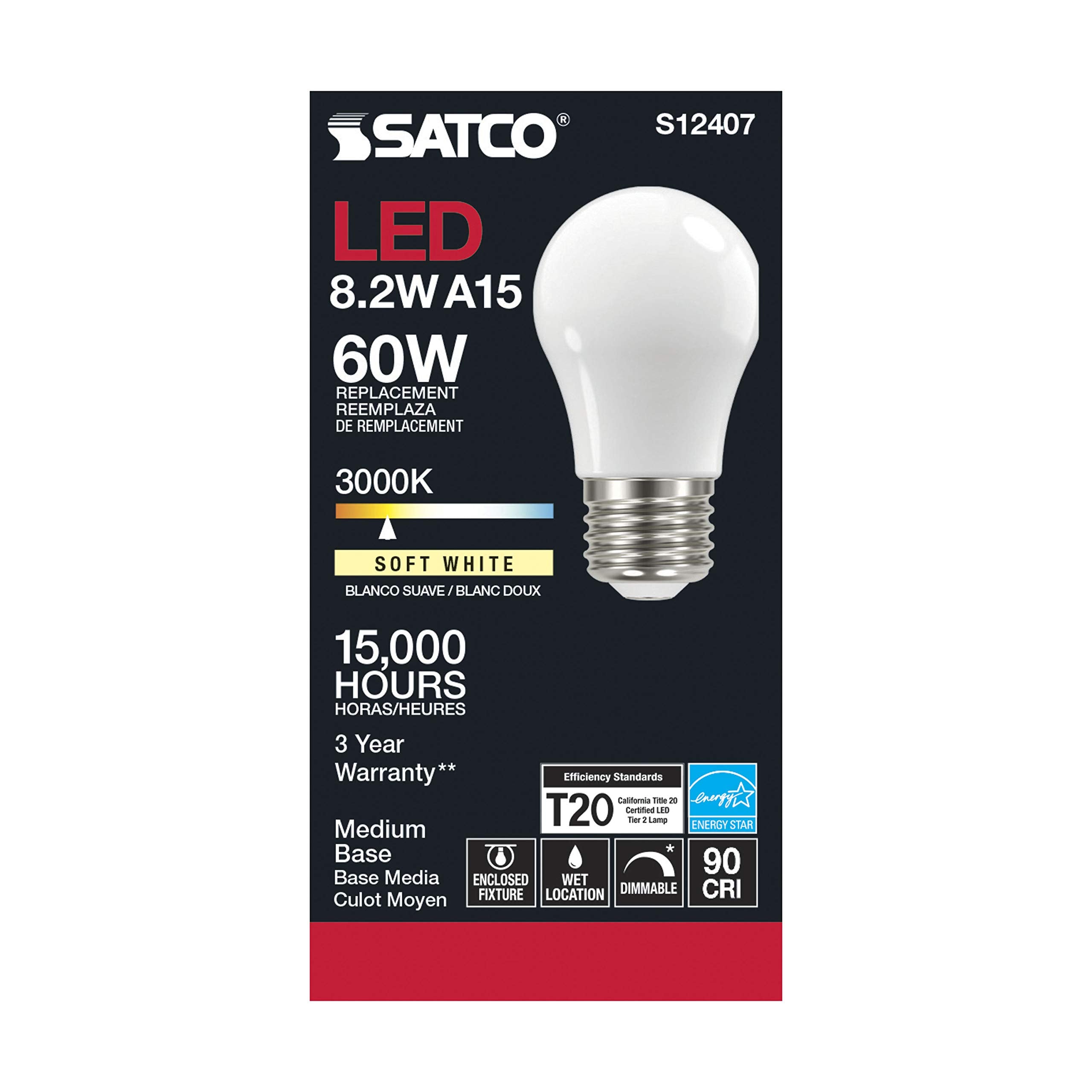 Satco (6 Pack) Dimmable Led Filament Lamps, S12407, High Lumens, 8.2 Watt, A15; Soft White; Medium Base; 3000K; 90 Cri; 120 Volt For Use At Residential, Hospitality, Display And Commercial