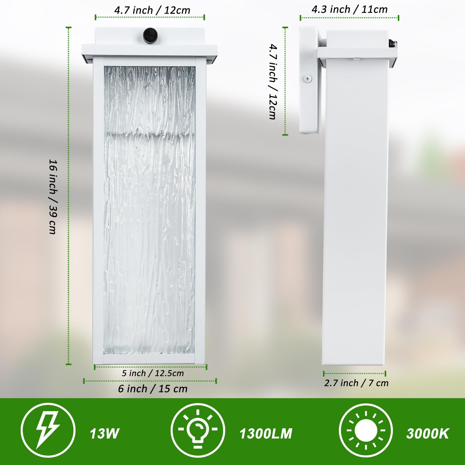 VenzBlomia White LED Dusk to Dawn Outdoor Wall Lanterns, 16 Farmhouse Sconce Light, Waterproof Industrial Design, 2 Pack
