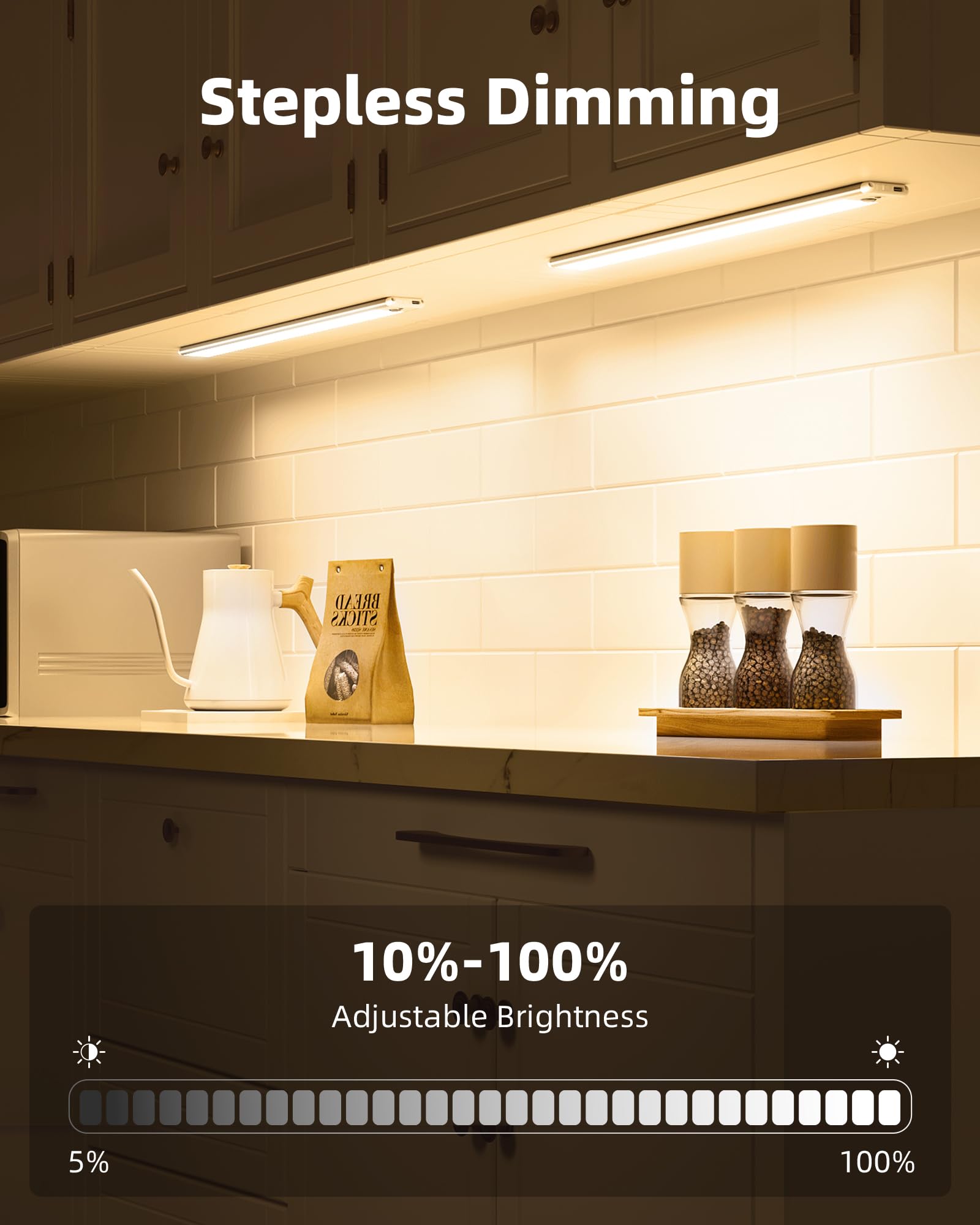EZVALO Under Cabinet Lights, 14.5in Dimmable Motion Sensor, 4Pack Warm White, Aluminum, Model EZVALO-UCL-4P-14.5-WW