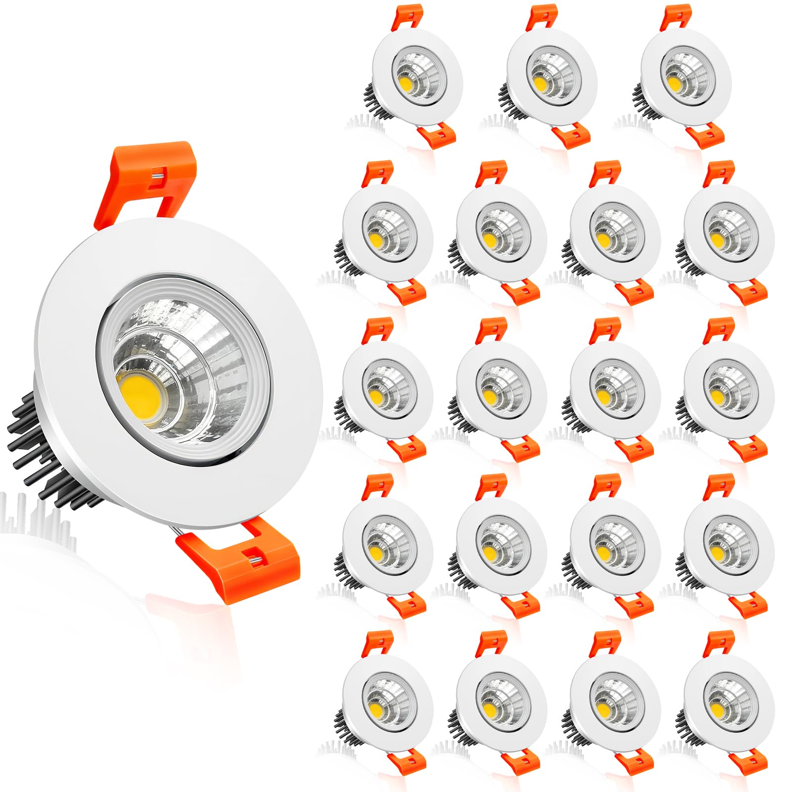 inShareplus 2 Inch LED Downlight, 3W Recessed Lighting COB Dimmable, 5000K Daylight White, CRI80, Ceiling Lights with LED Driver