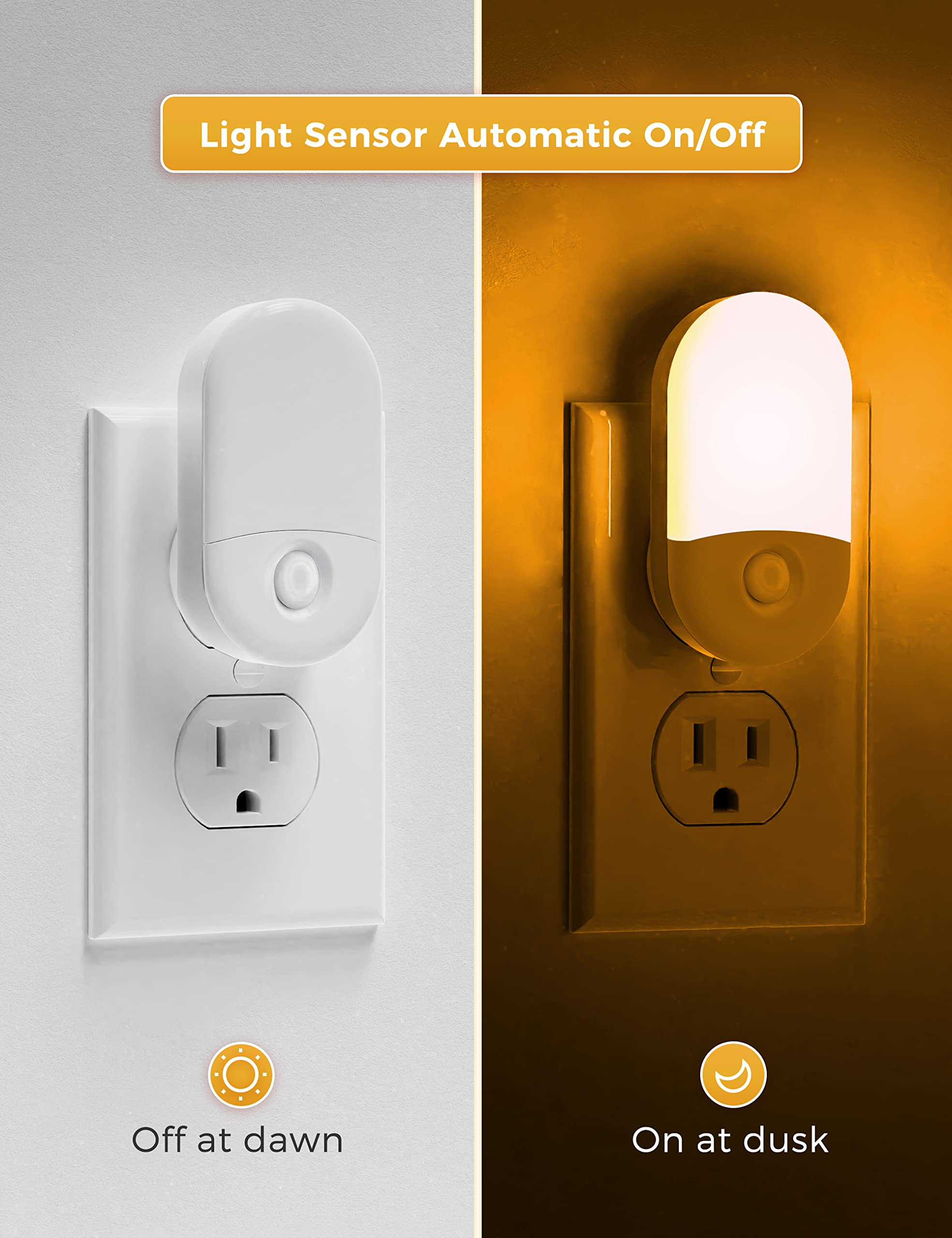 Amber Night Light, Lohas Night Lights Plug Into Wall[2 Pack], 0.6W 2000K Led Night Light, Dusk To Dawn Sensor, 30/60Lm Adjustable Brightness, Automatic Low Blue Night Light For Kid, Bathroom, Hallway
