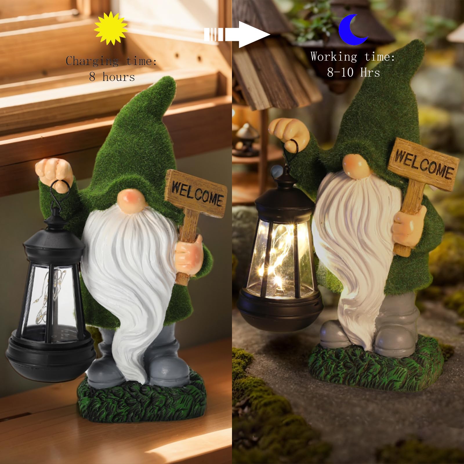 Halp·Ssfm Garden Gnome Statue Solar Light Outdoor Decorations Figurine Welcome Sign With Lantern Sculpture Garden Decor Lawn Patio Yard Porch Outside Housewarming Gifts For Women Mom Grandma