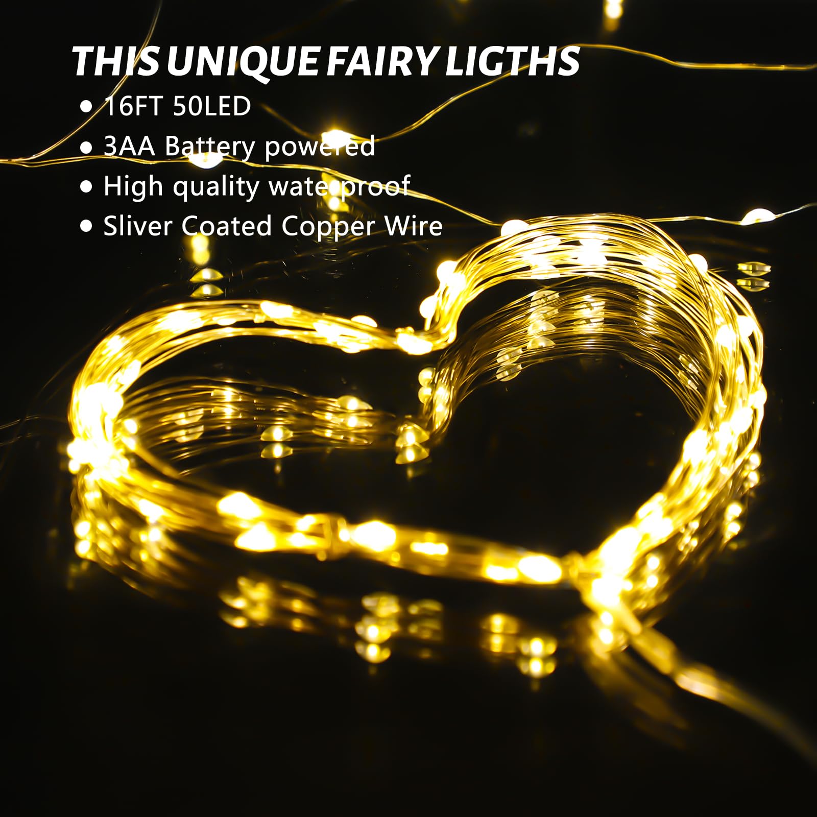 Fairy Lights Battery Operated 1 Pack 16FT 50 Led Mini Battery Powered String Lights Twinkle Lights Mason Jar Lights Waterproof F