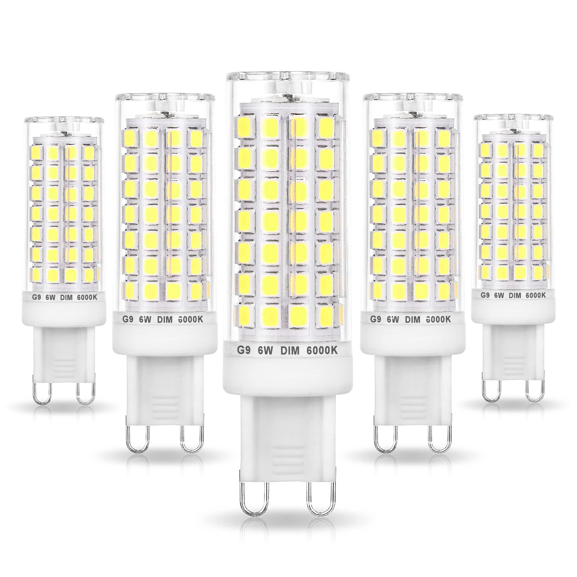 Ziomitus No Flicker G9 Led Bulbs Dimmable Daylight 6000K Replace 40W 50W 60W Halogen AC120V Dimmable G9 6W LED Cool White for Chandelier Pendant Ceiling Lamp(5Pack)