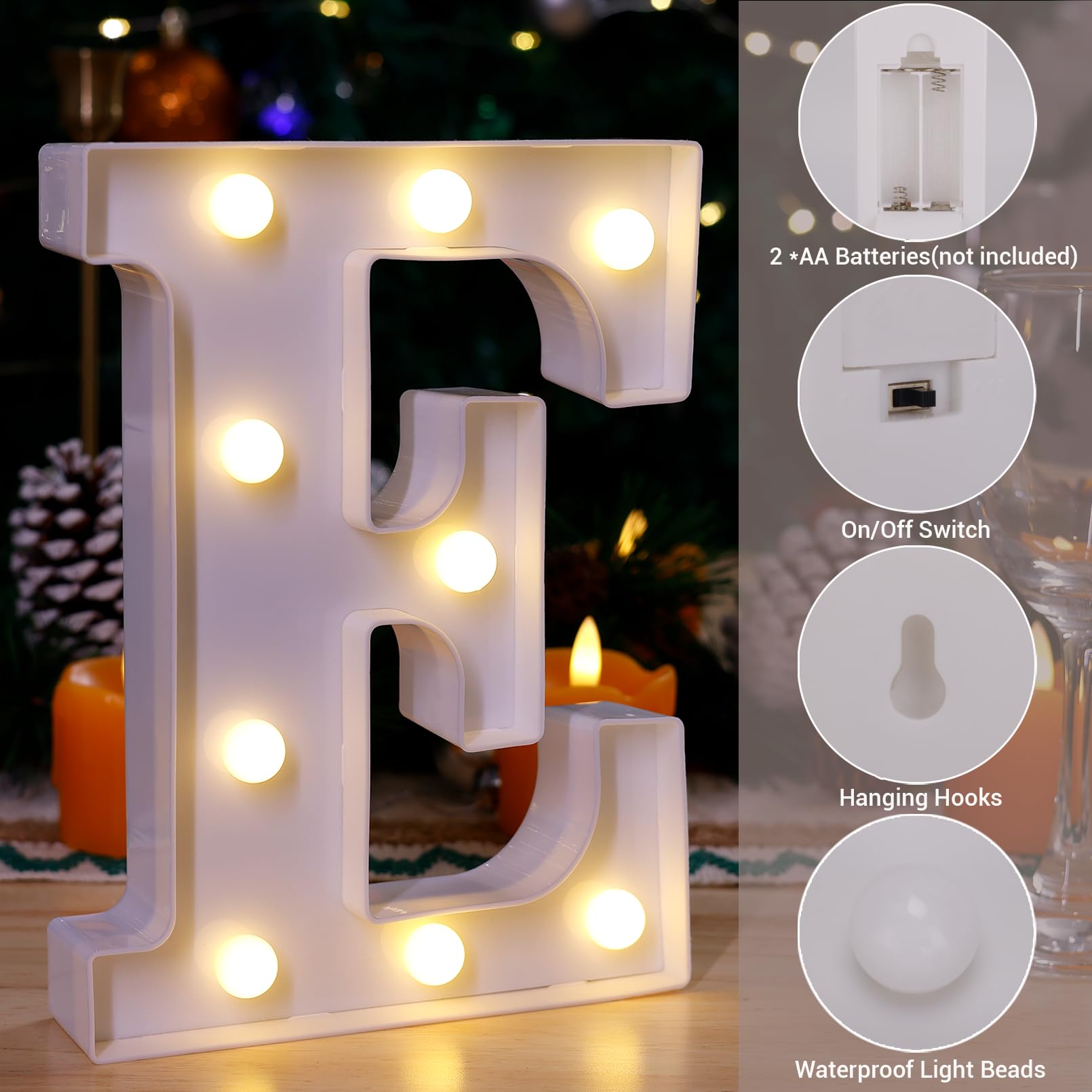Tronsboo Led Marquee Sign Light Up Letters, Alphabet Light Up Letters Sign, Battery Powered Led Letter Lights For Night Light, Wedding, Birthday, Party, Christmas Or Home Decor (Letter E)