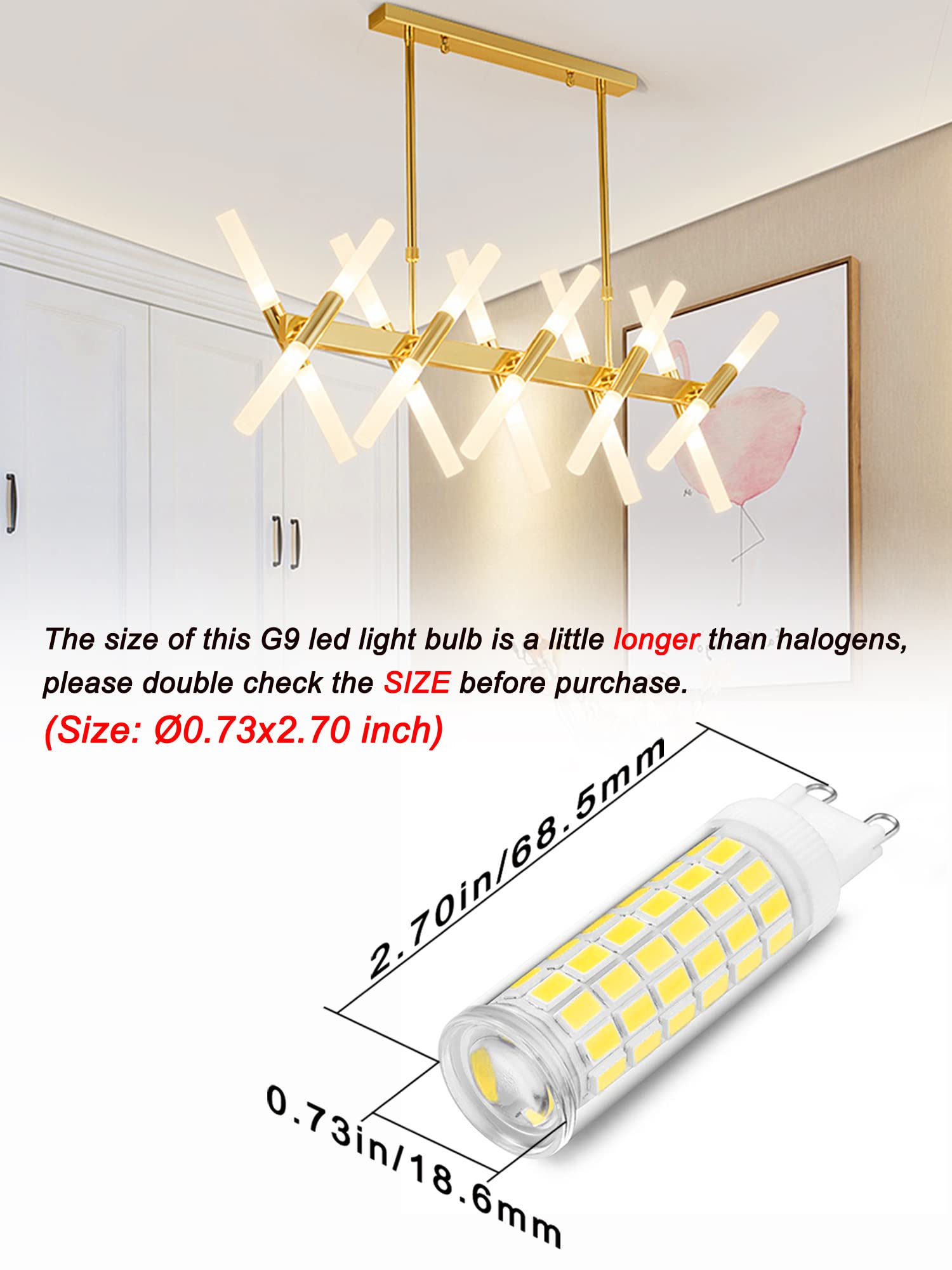 Ziomitus G9 LED Bulbs 75W 4000K Natural White, 1000lm Bi-pin Light Bulb, 5 Pack, Ceramics+PC for Chandelier & Vanity