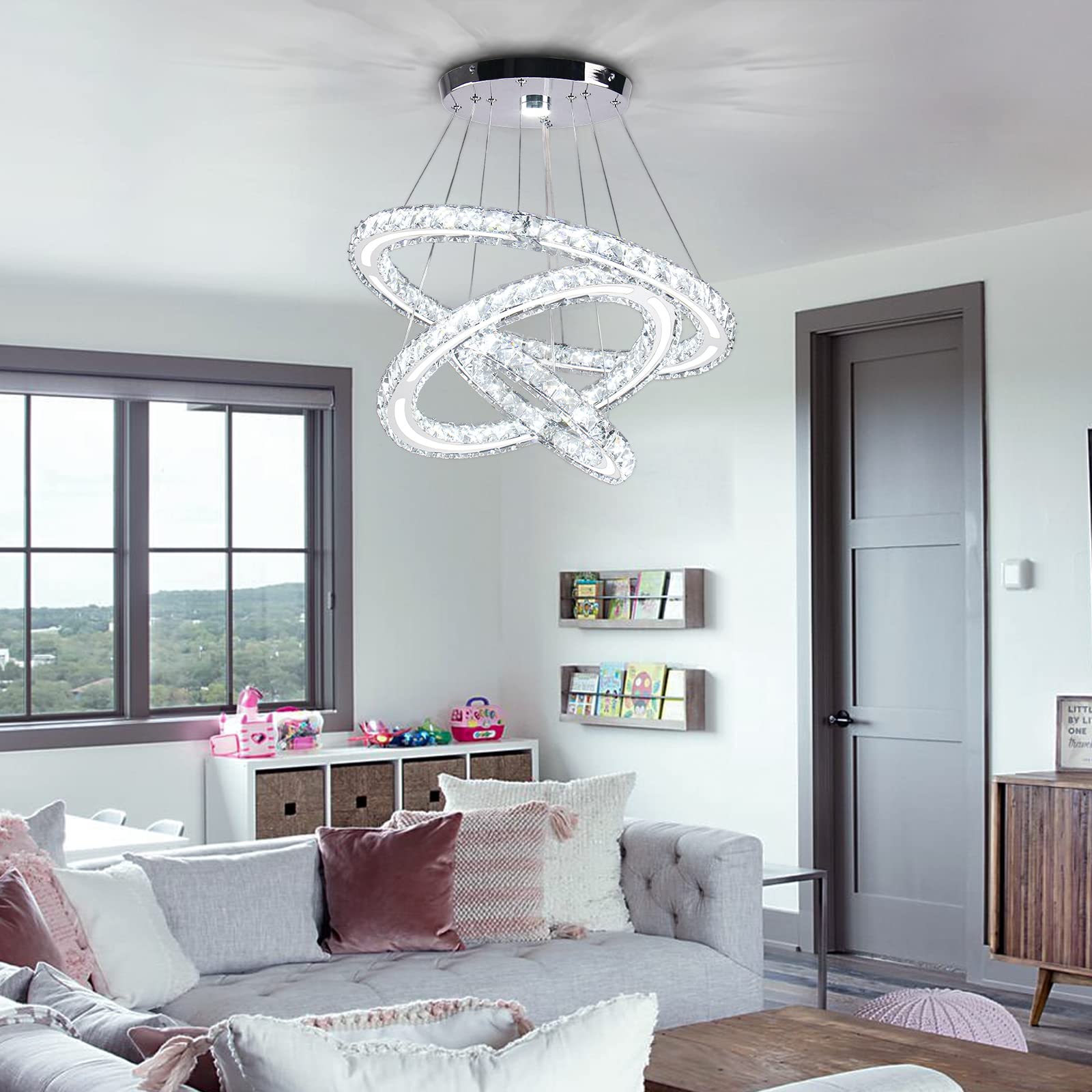diisunbihuo Modern LED Chandelier, Acrylic, Cool White, Three Rings Pendant Light, 30/40/50 cm for Bedroom, Dining Room, Hallway