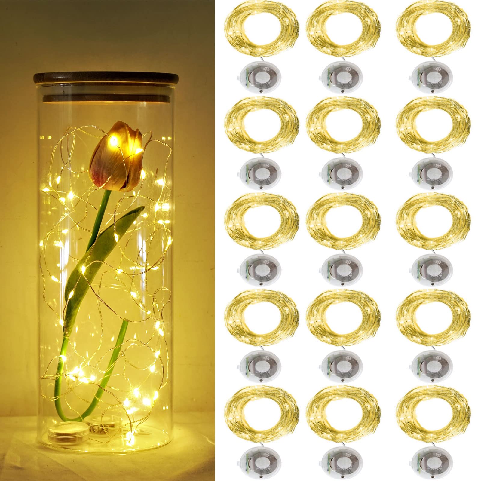 Twinkle Fairy Lights Battery Powered 3 Modes with Timer Firefly Lights 20 LED on 7.2feet Silvery Copper Wire for DIY Wedding Party Christmas Halloween Centerpiece Decorations 15 Pack (Warm White)