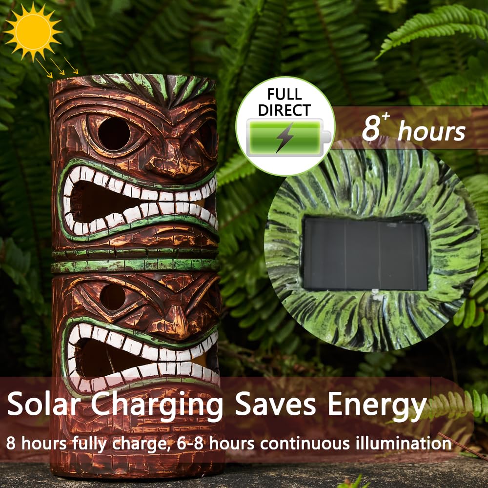 Yiosax Solar Tiki Statue Outdoor Decor-Garden Large Tiki Statue-Solar Totem Pole Tiki Bar Decoration For Lawn Patio Yard,10 Inch