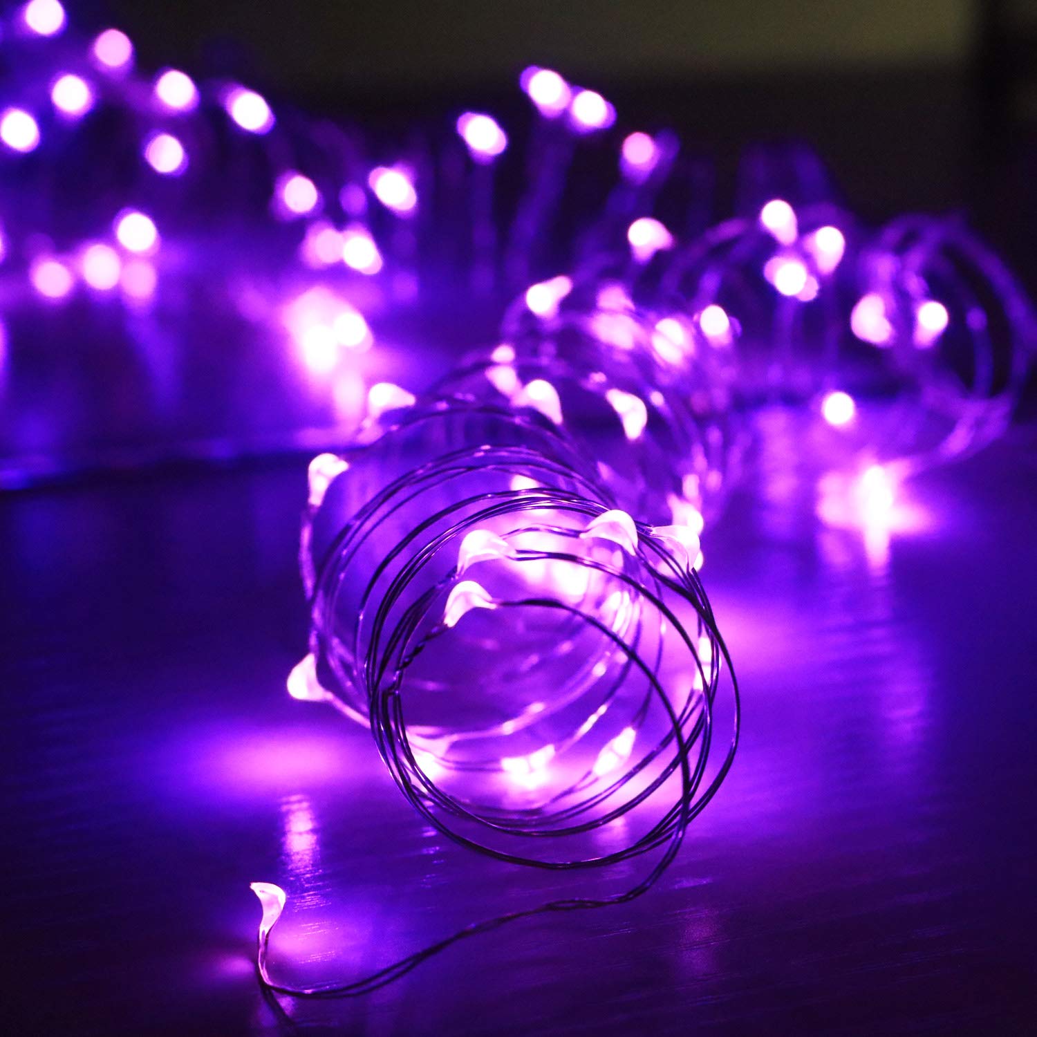 OakHaomie 7ft Fairy String Lights, 6-Pack, 20 Micro LEDs, Purple, Copper Wire, Includes 2 CR2032 Batteries, Wedding & Party Decor