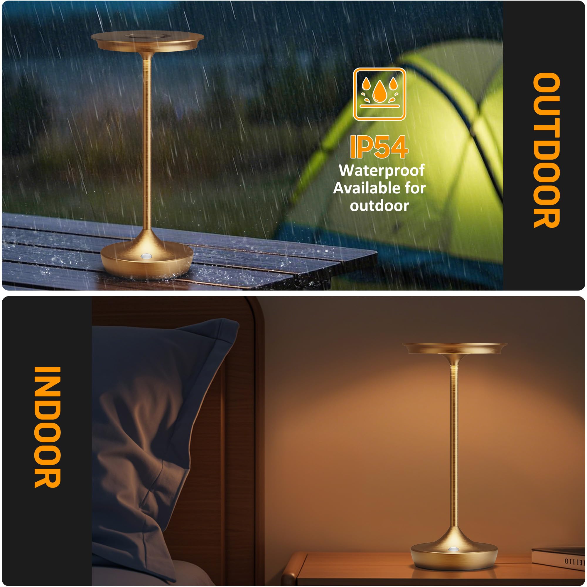 SHANGCAI LED Rechargeable Cordless Table Lamp - Portable 3-Color Dimming Light, Battery Operated, Bronze Finish for Outdoor & Indoor Use