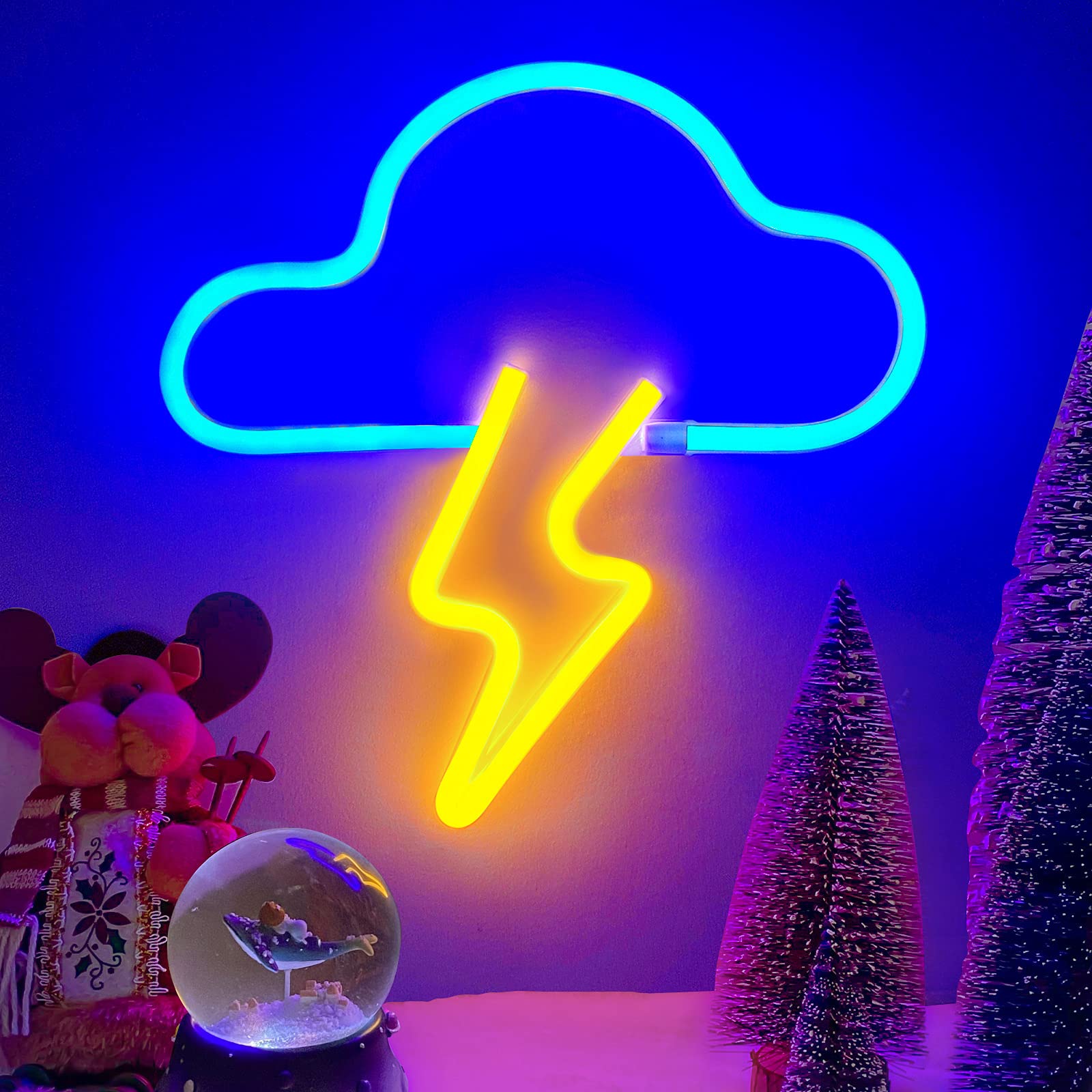 BerniceKelly LED Neon Cloud Sign - Wall Decor, Battery/USB Powered, Yellow, Model 452YHH-ZRT2107002-1, Blue+Yellow