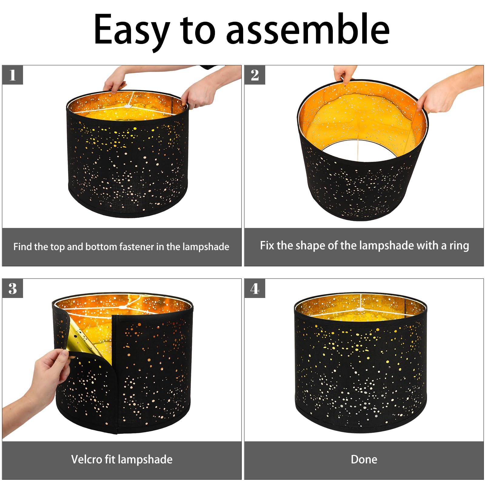 Large Lamp Shades Set Of 2 Starlight Light Effect Drum Lamp Shades 15'' Top X 15'' Bottom X 12'' High,Spider Fitter, Come With 1