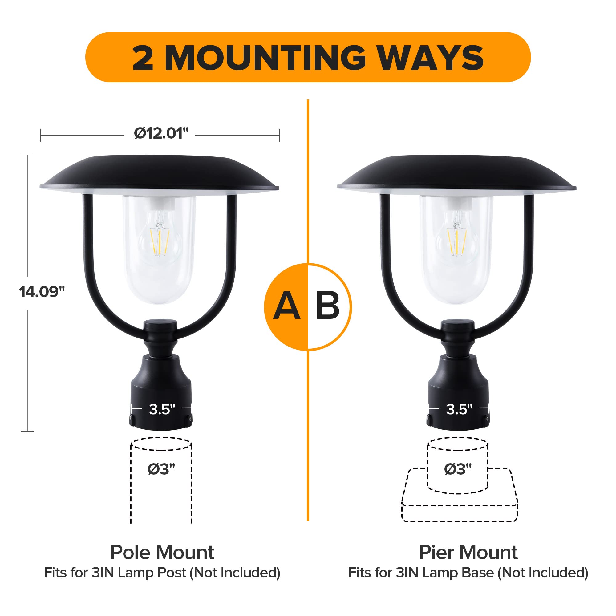 LUTEC Solar Lamp Post Light, Dusk to Dawn, Waterproof Black Aluminum, 1 Pack, Model 6940006012