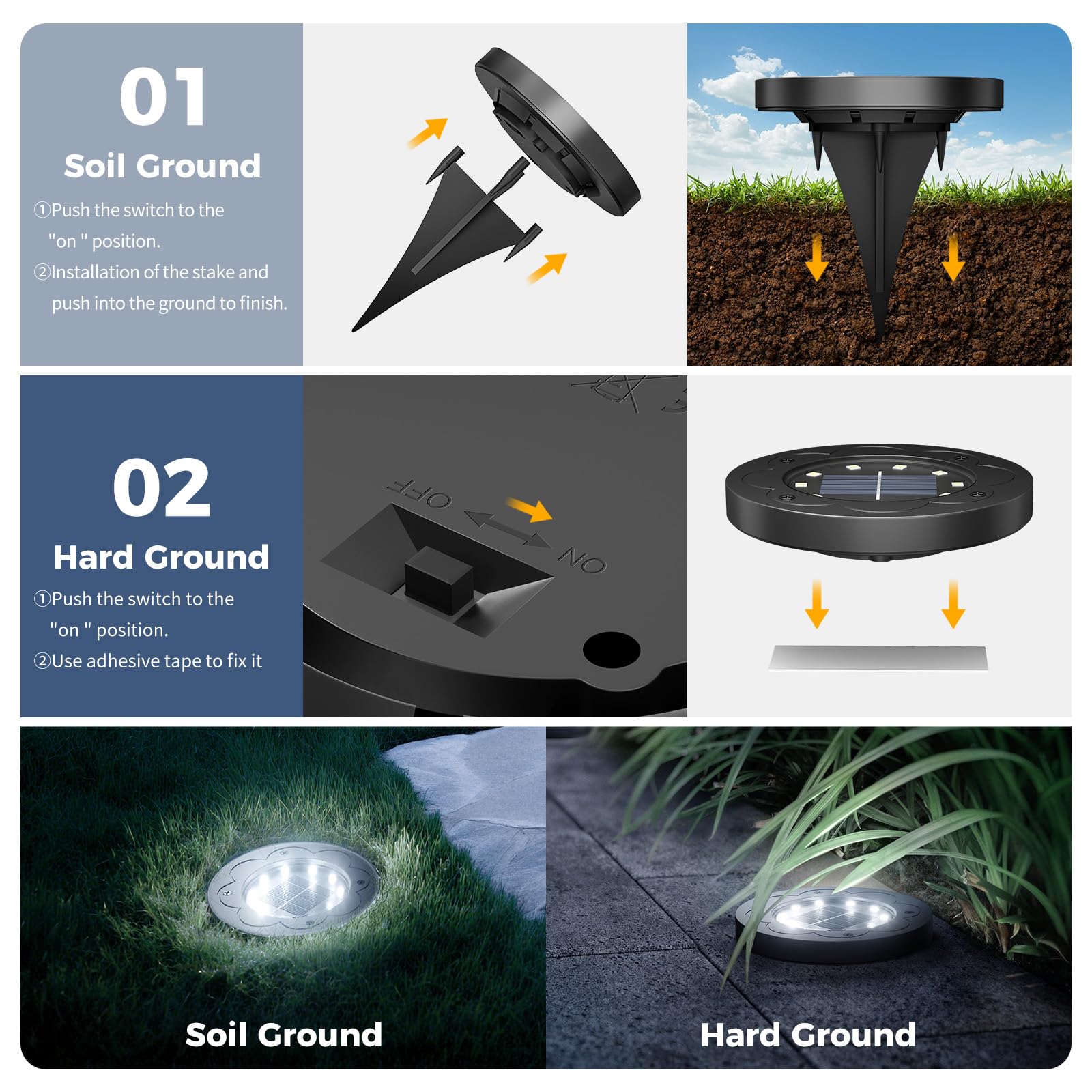 Brightown Solar In-Ground Lights, 12 Pack, Waterproof LED, Cold White for Yard, Patio, Garden, Walkway