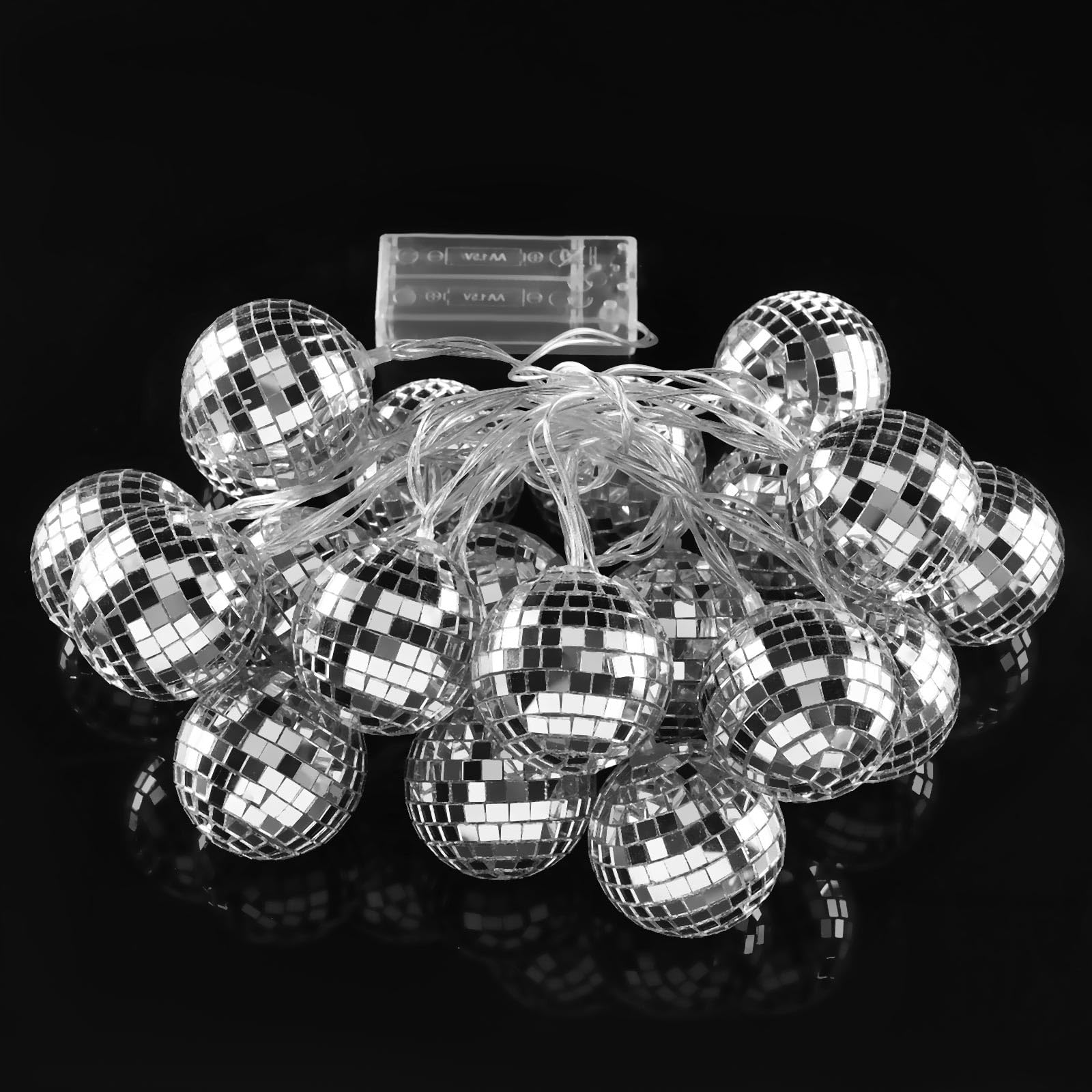 BBTO Disco Ball String Lights, 20 LED Mini Mirror Balls, 9.84 ft Long, Multicolor, Battery Powered, Perfect for 70s 80s Party Supplies