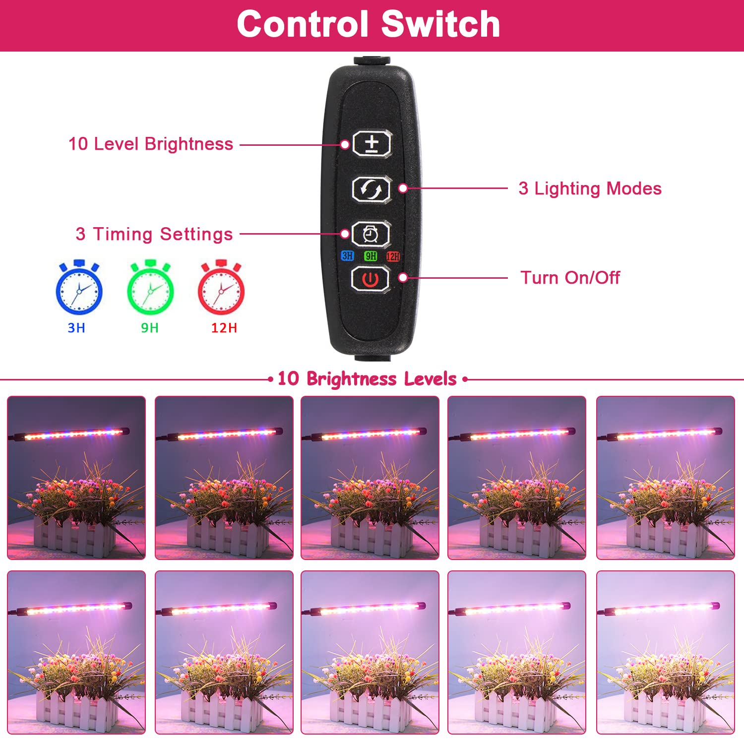 Lpmzmbl Height Adjustable Plant Light For Indoor Plants With Auto On/Off Timer 3H/9H/12H ,5 Dimmable Brightness For Small Plants Growing