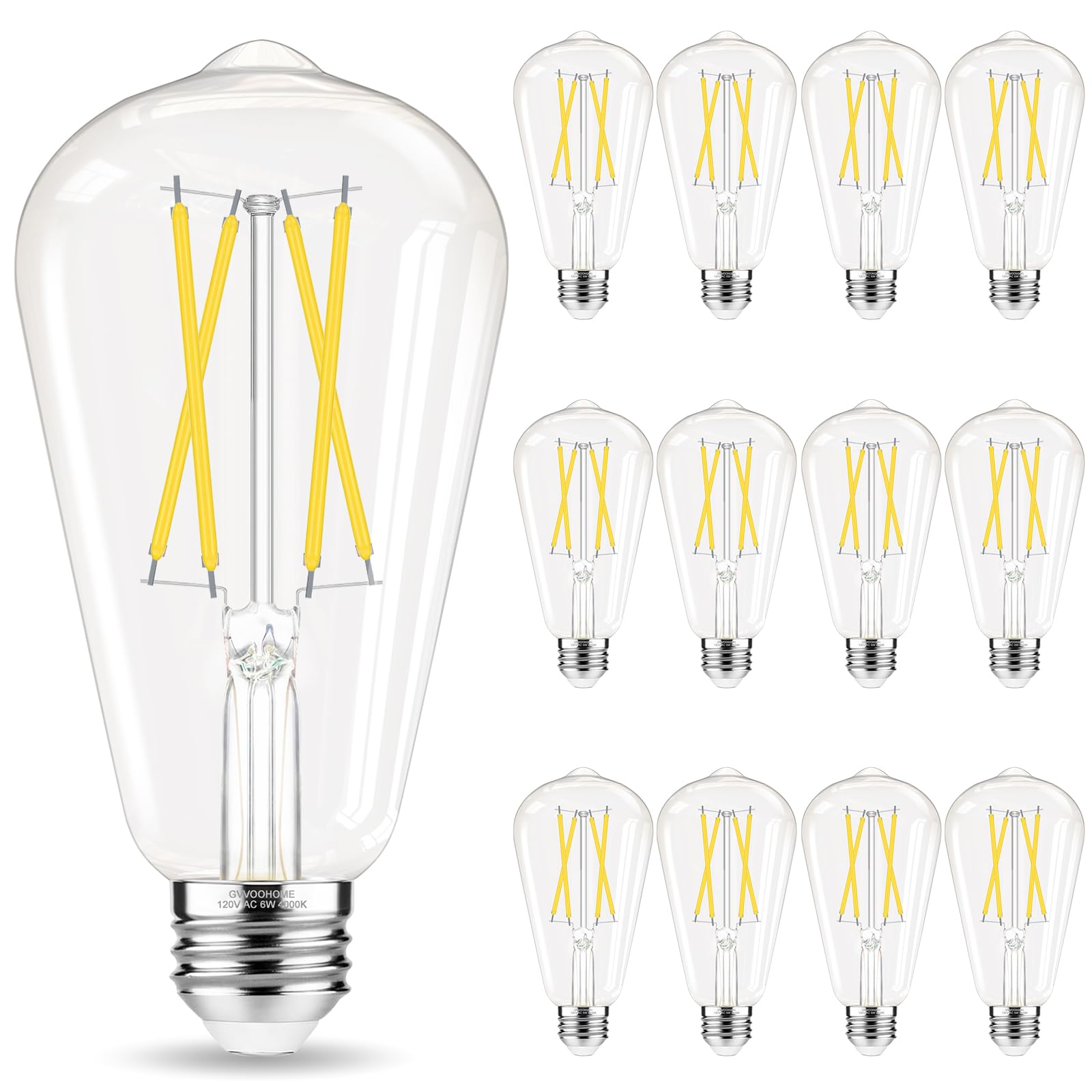 Gvvoohome Edison Bulbs, E26 Led Bulb 60 Watt Non-Dimmable, Cool White 4000K, St58 Vintage Light Bulbs, 90+ Cri, E26 Medium Base,
