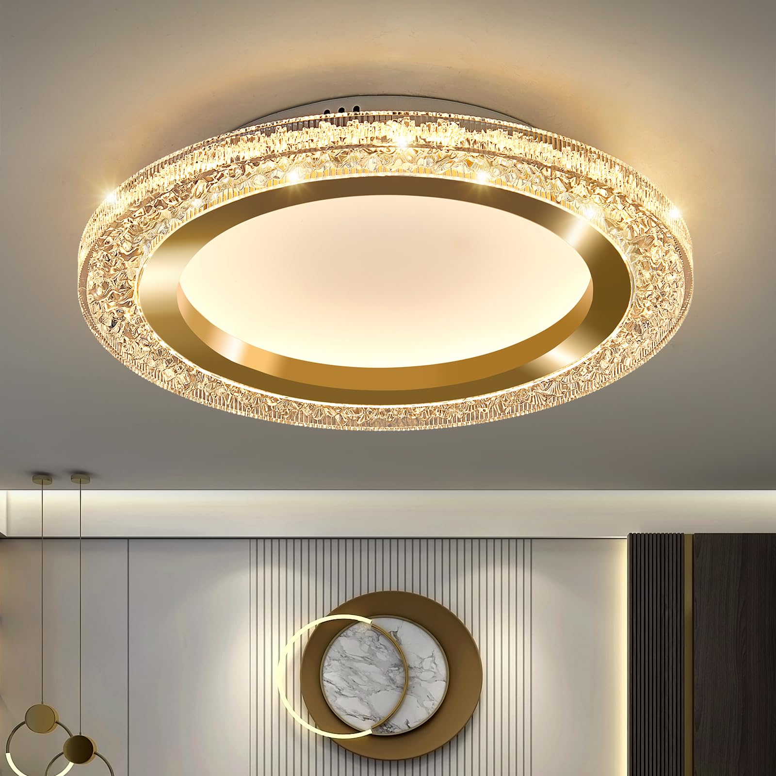 UOFUS 28W Gold LED Flush Mount Ceiling Light 12inch Modern Round Ceiling Light Fixture 3000K-6000K Super Bright Circle Ceiling L