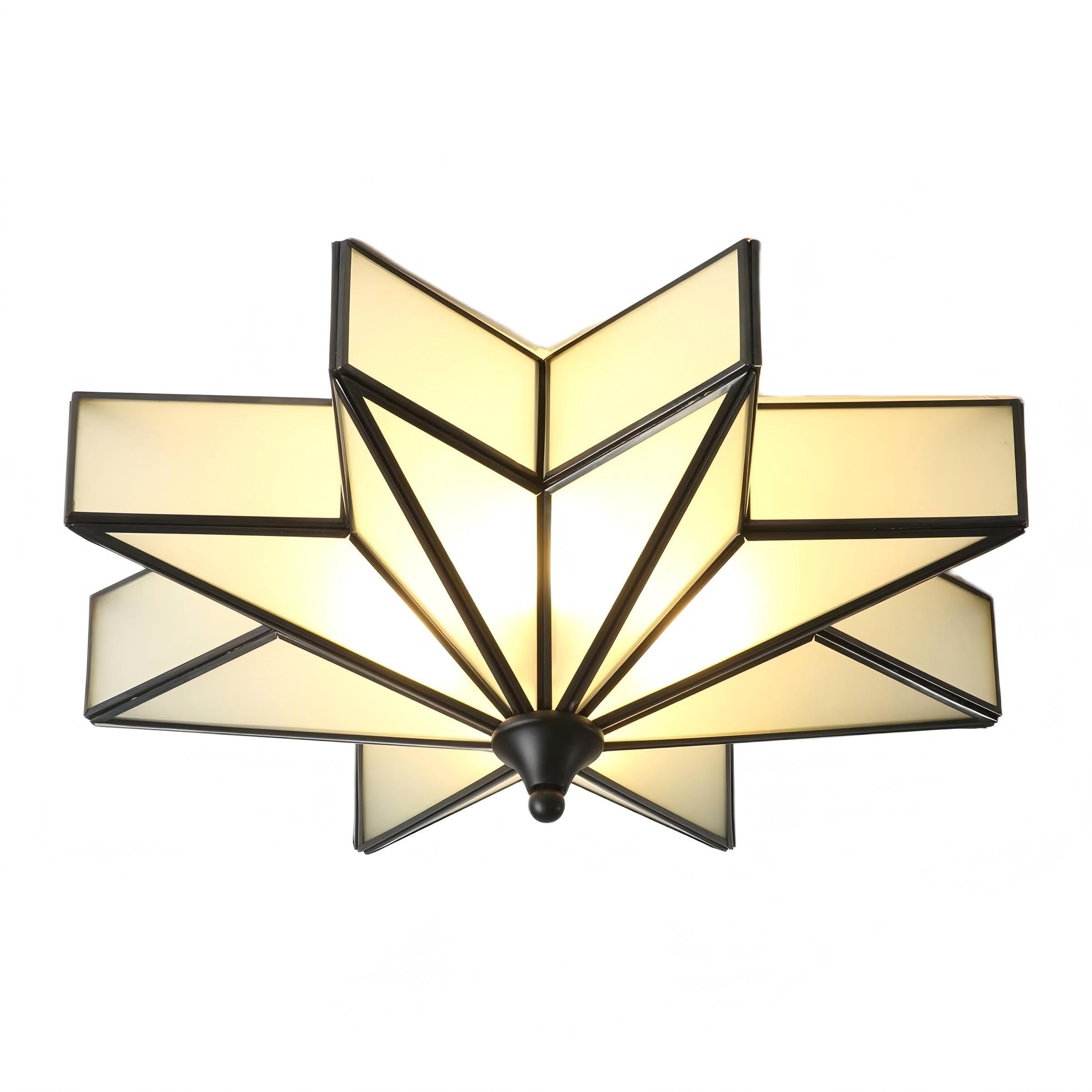 LIGHTLAND Flush Mount Ceiling Light, 4 Lights Brass, Glass Shade, 19.7 Inch, Black, Art Deco for Bedroom, Living Room, Hallway