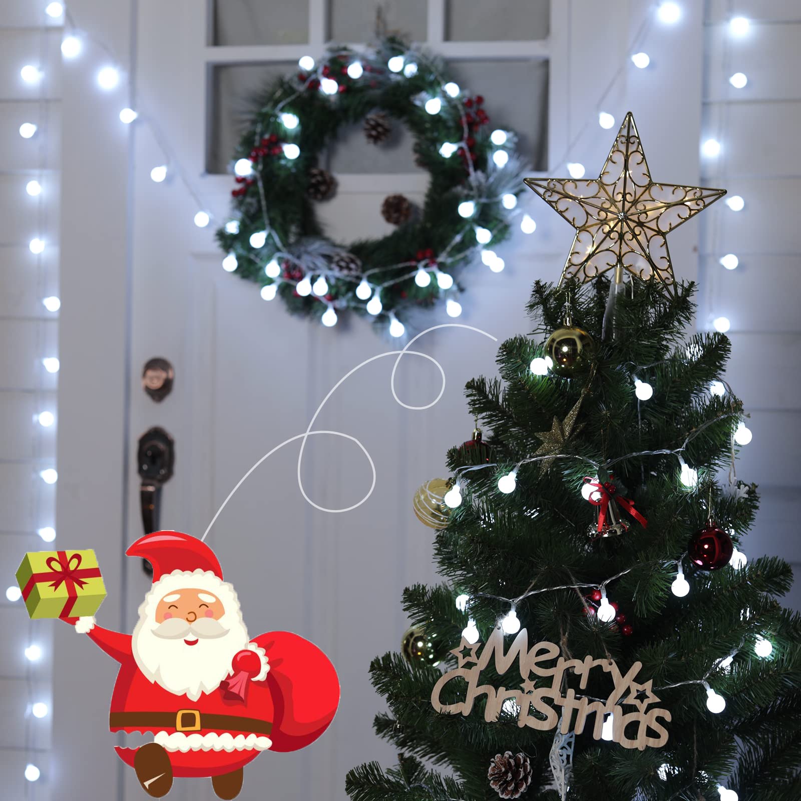 Minetom 66 Feet 200 Led Globe Ball String Lights, Fairy String Lights Plug in with Remote, Waterproof Globe String Lights for In