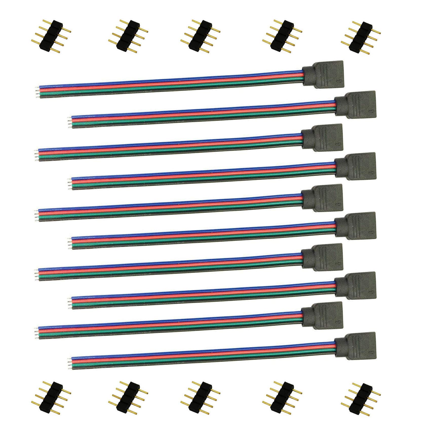 Tronicspros Led Connector 4 Pin Led Tape Connector Rgb Led Ribbon Connector Led Controller Connector Cable Led Rope Jumper 4Pin Female Wire For Rgb 5050 3528 2835 Led Light, 15Cm/ 6In (10Pcs)