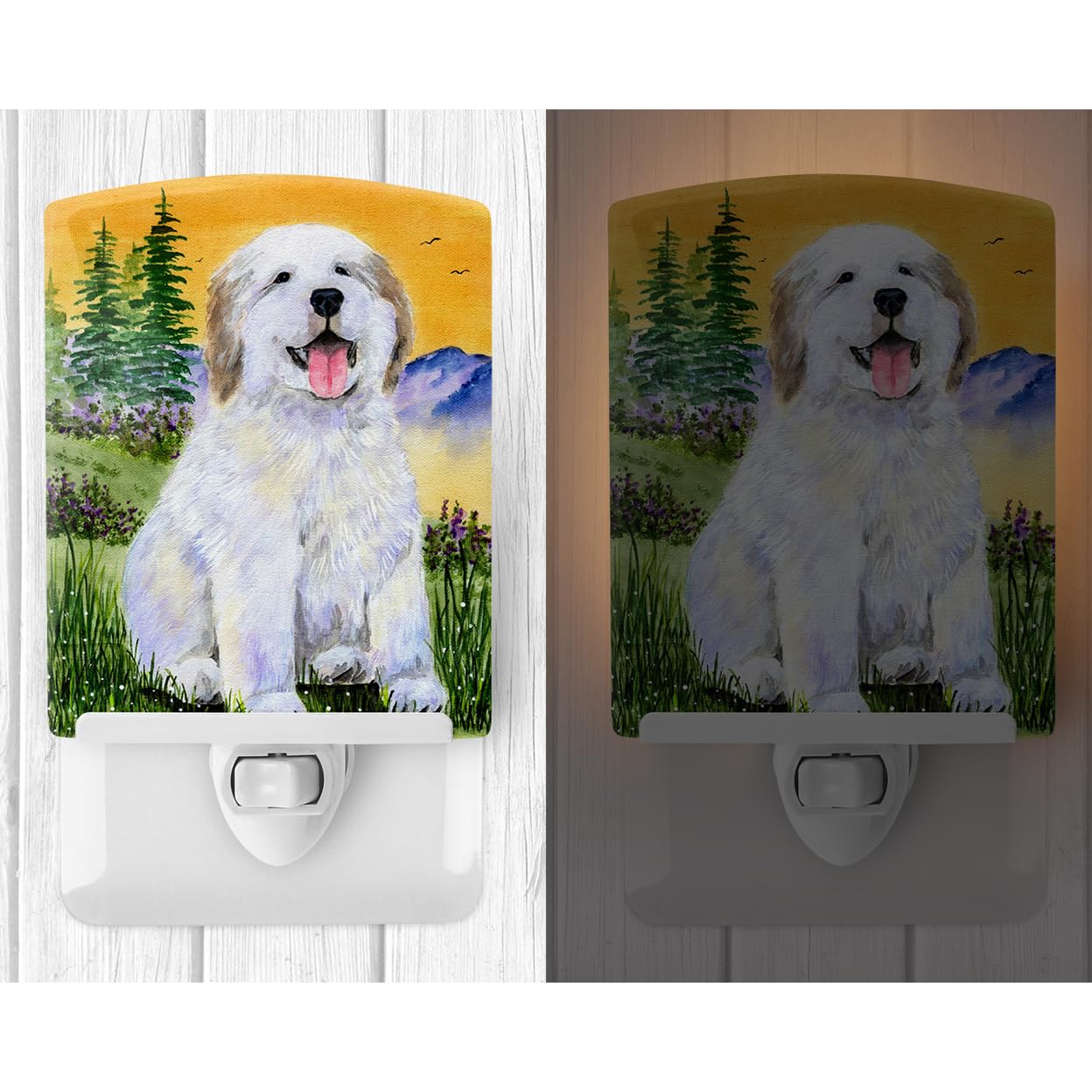 Caroline'S Treasures Ss8469Cnl Great Pyrenees Ceramic Night Light Compact, Ul-Certified, Ideal For Bedroom, Bathroom, Nursery, Hallway, Kitchen, 6X4X3, Multicolor