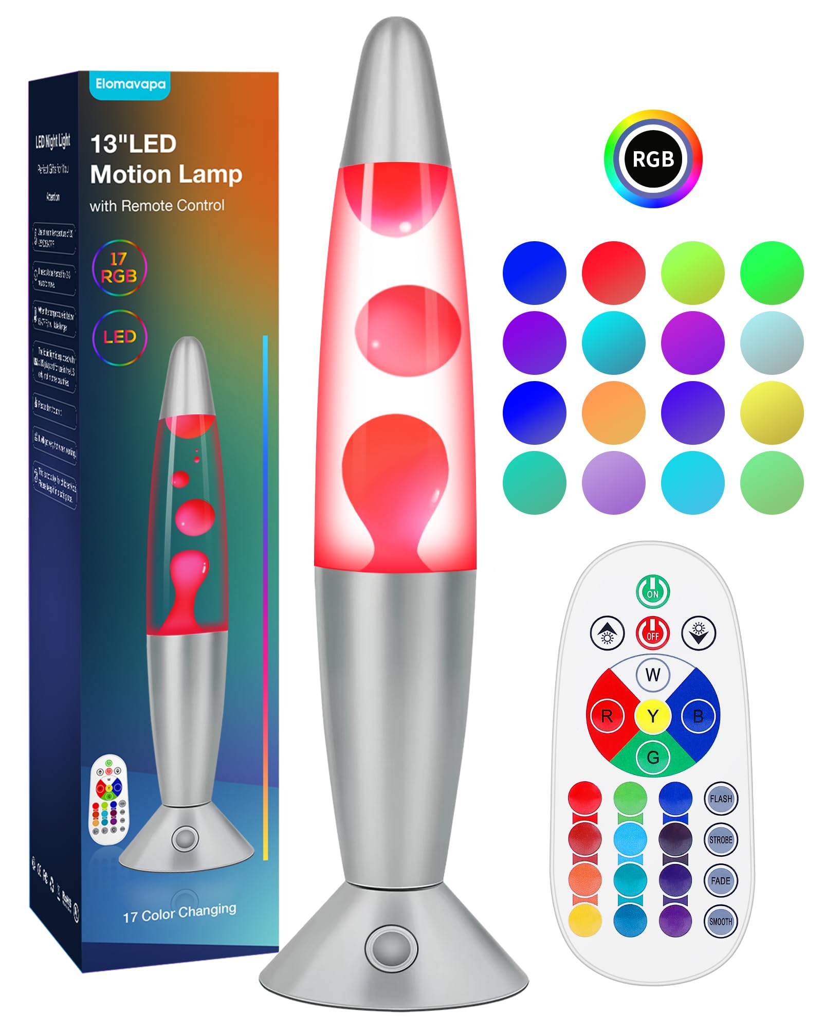 Elomavapa LED Night Light Lamp with Remote, 17 Colors, 13.5in White Table Lamp, Relaxing Glitter Mood Lighting for Kids & mature-themeds