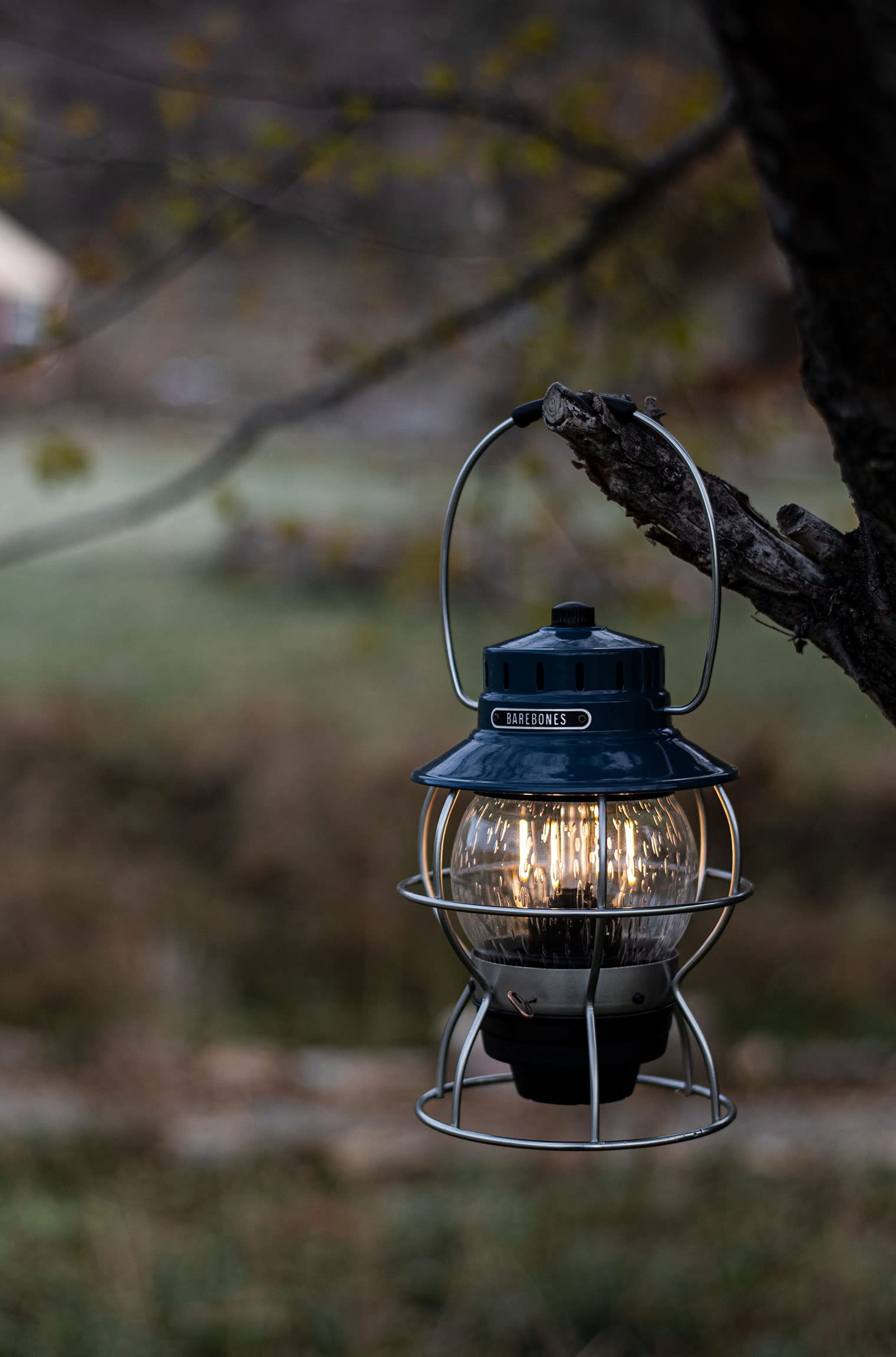 Barebones Railroad Lantern - Ocean Blue, Vintage-Inspired Led Camping Lantern With Rechargeable Battery - Adjustable Brightness