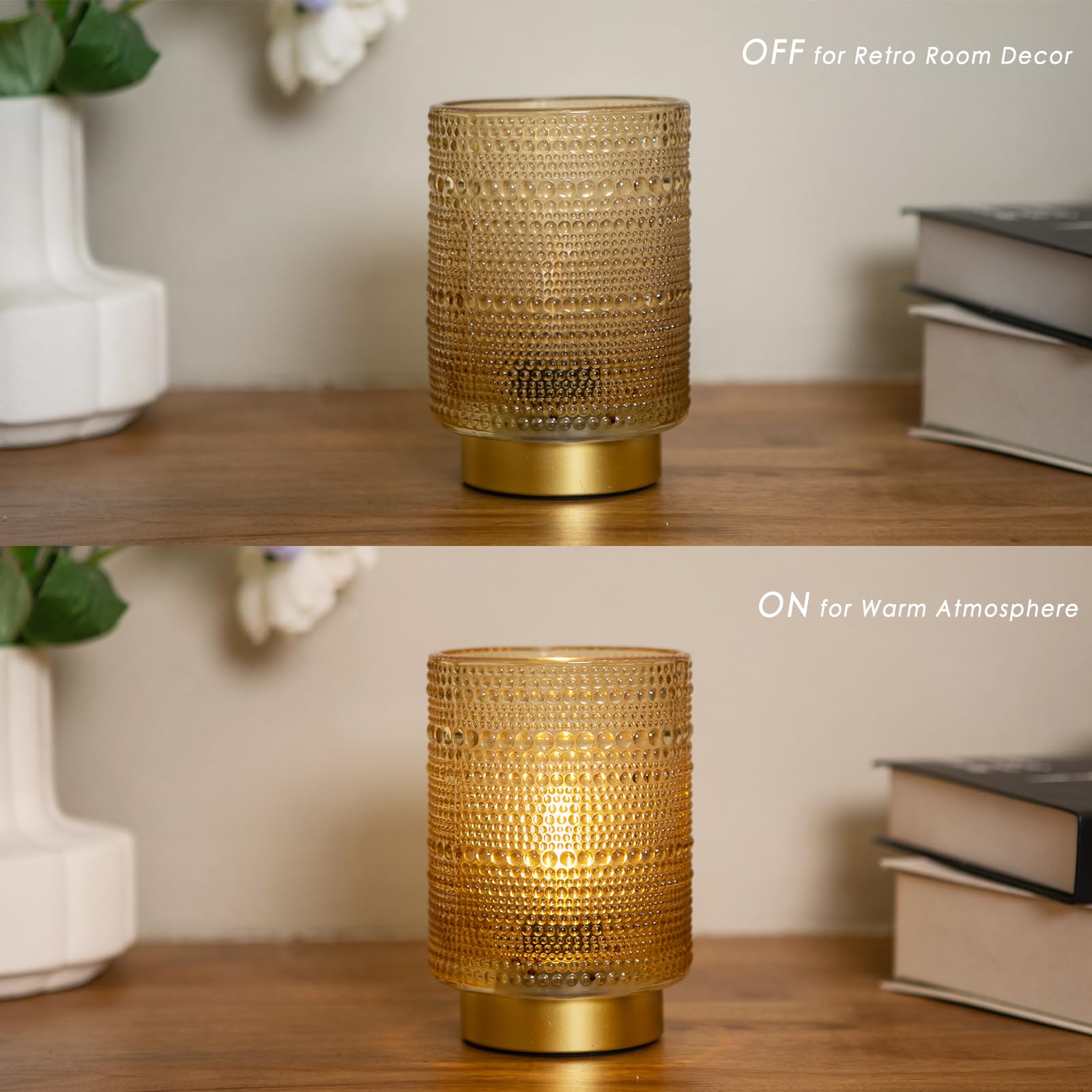 Ularoom Battery Operated Lamp With Timer, Cordless Battery Powered Table Lamps Portable Led Small Lamp For Bedside Living Room Bedroom Decor(Golden Amber)