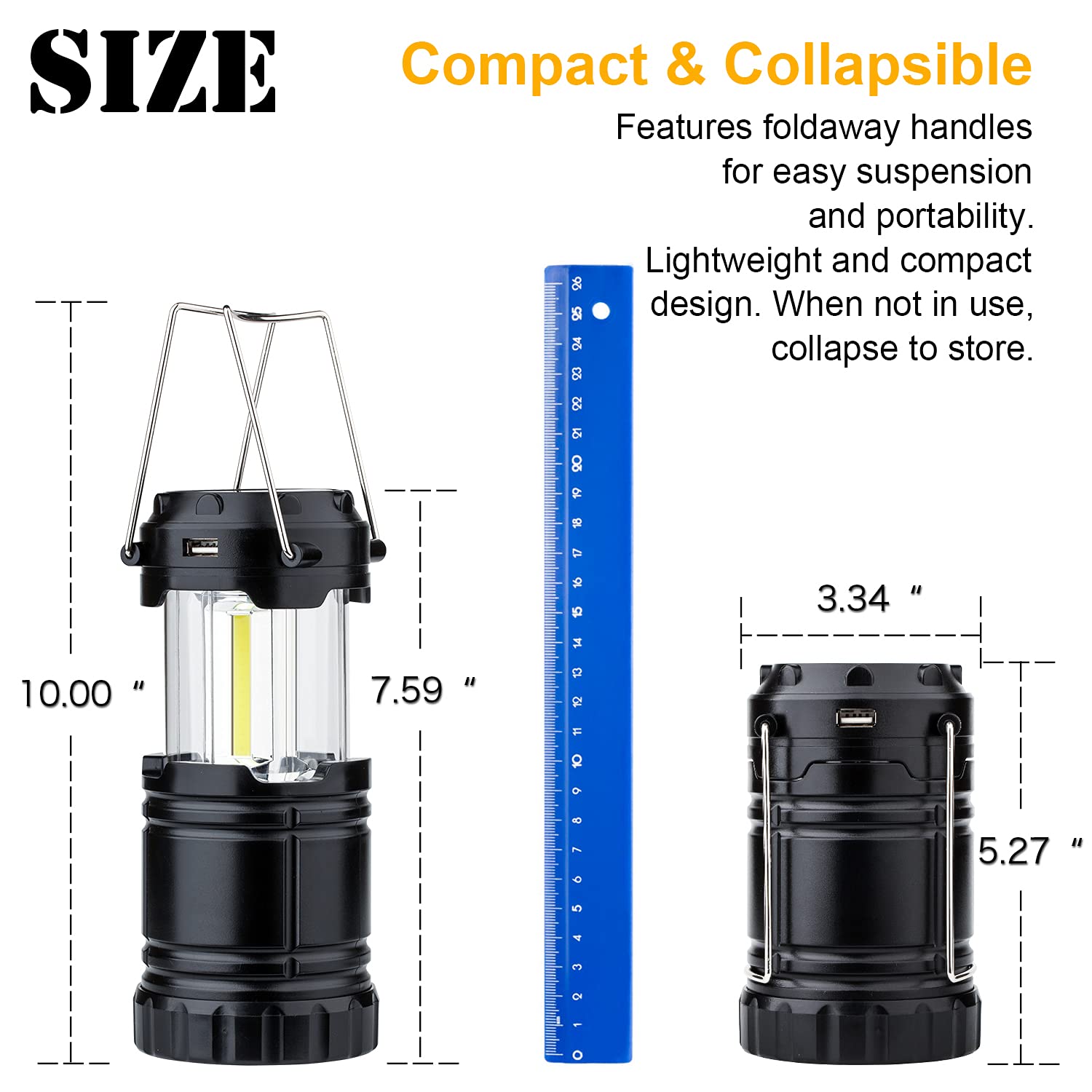 TANSOREN 4 Pack Solar USB Rechargeable COB LED Lantern, Waterproof, Black, Model-D-64