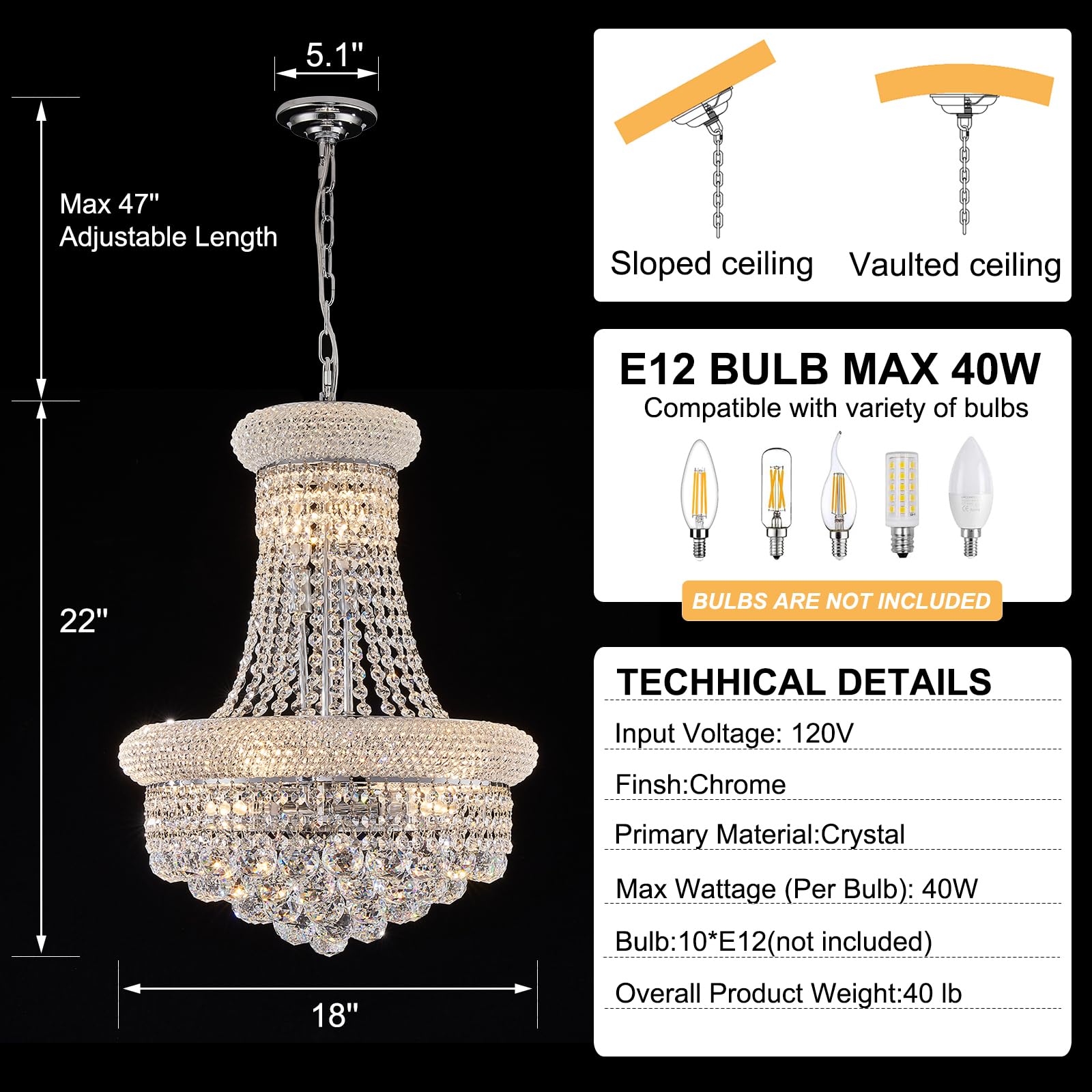 Homeooze 14 - Light Unique Empire Crystal Chandelier With Adjustable Chain For High Ceiling Foyer Entryway Living Room Dining Ro