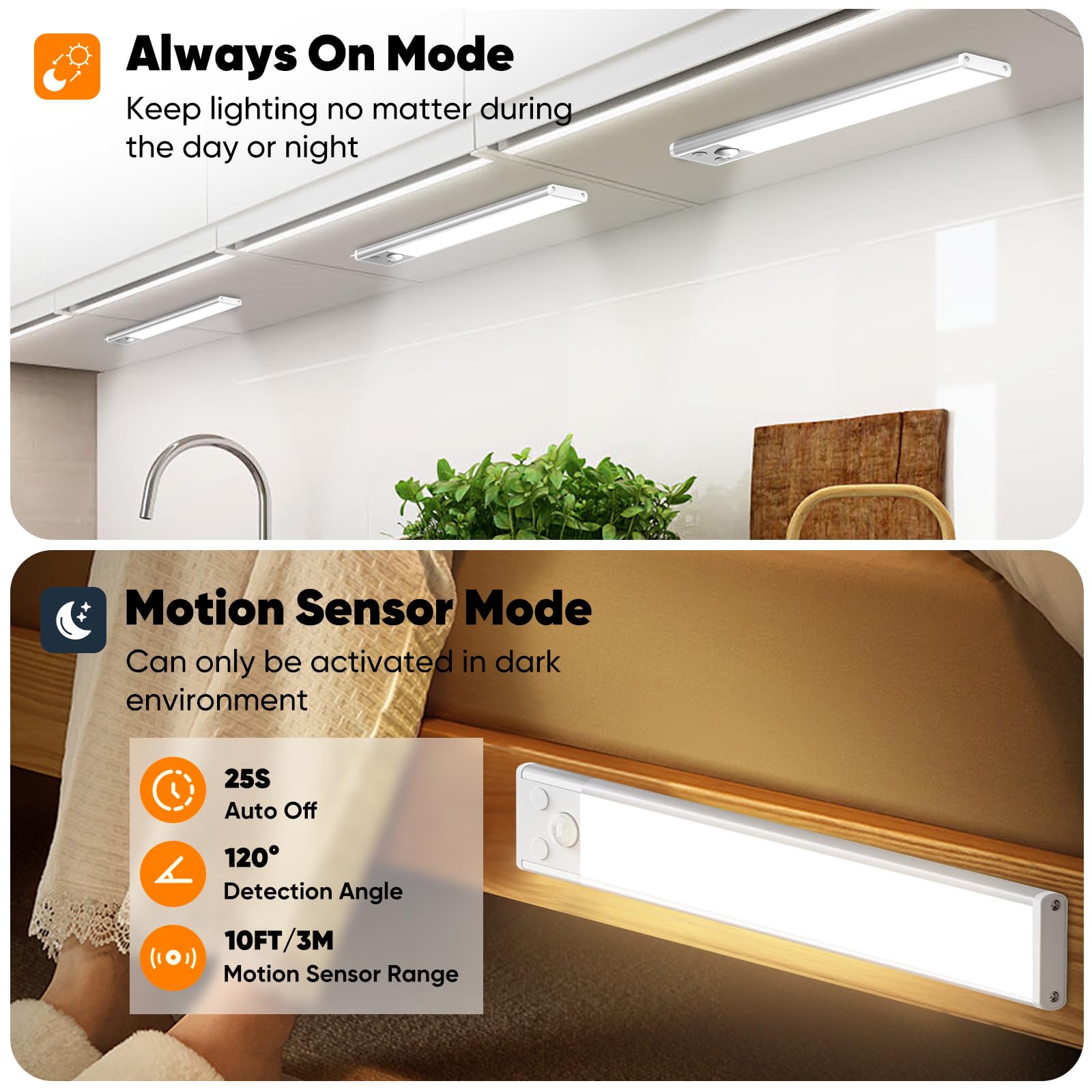 Rechargeable Motion Sensor Under Cabinet Lights, 2500Mah Battery Operated Wireless Under Counter Lights Indoor, Magnetic 108-Led