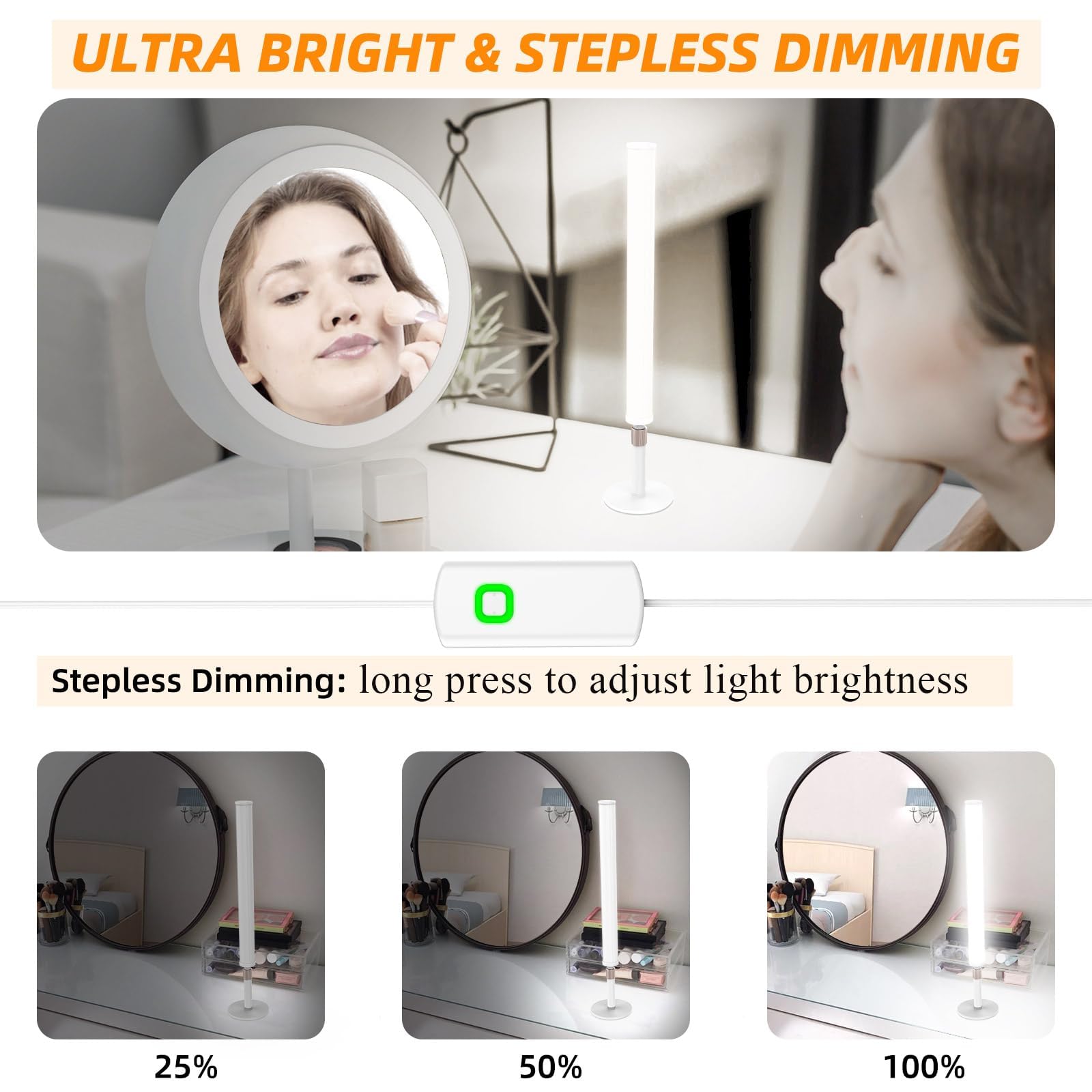 MY BEAUTY LIGHT LED Vanity Lights - Dimmable, Adjustable 24V Makeup Lights, Multi-Color, Model DM101, Pack of 2
