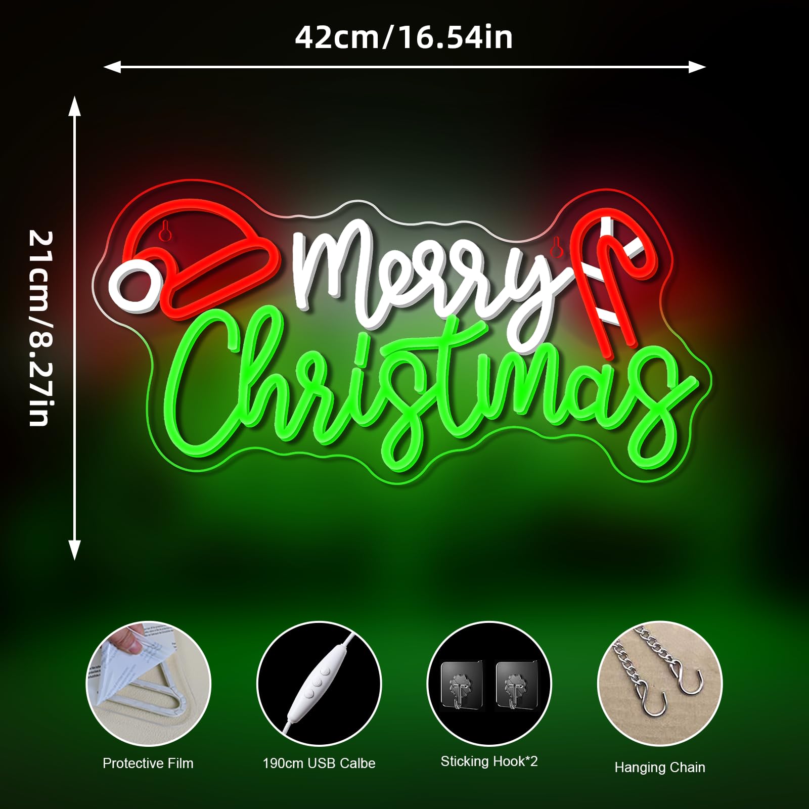 Nosun Nosun Merry Christmas Candy Cane Neon Sign Led Lighted Dimmable Switch Christmas Gift Decorations For Xmas Party Kids Bedroom Bar Pub Club Decor