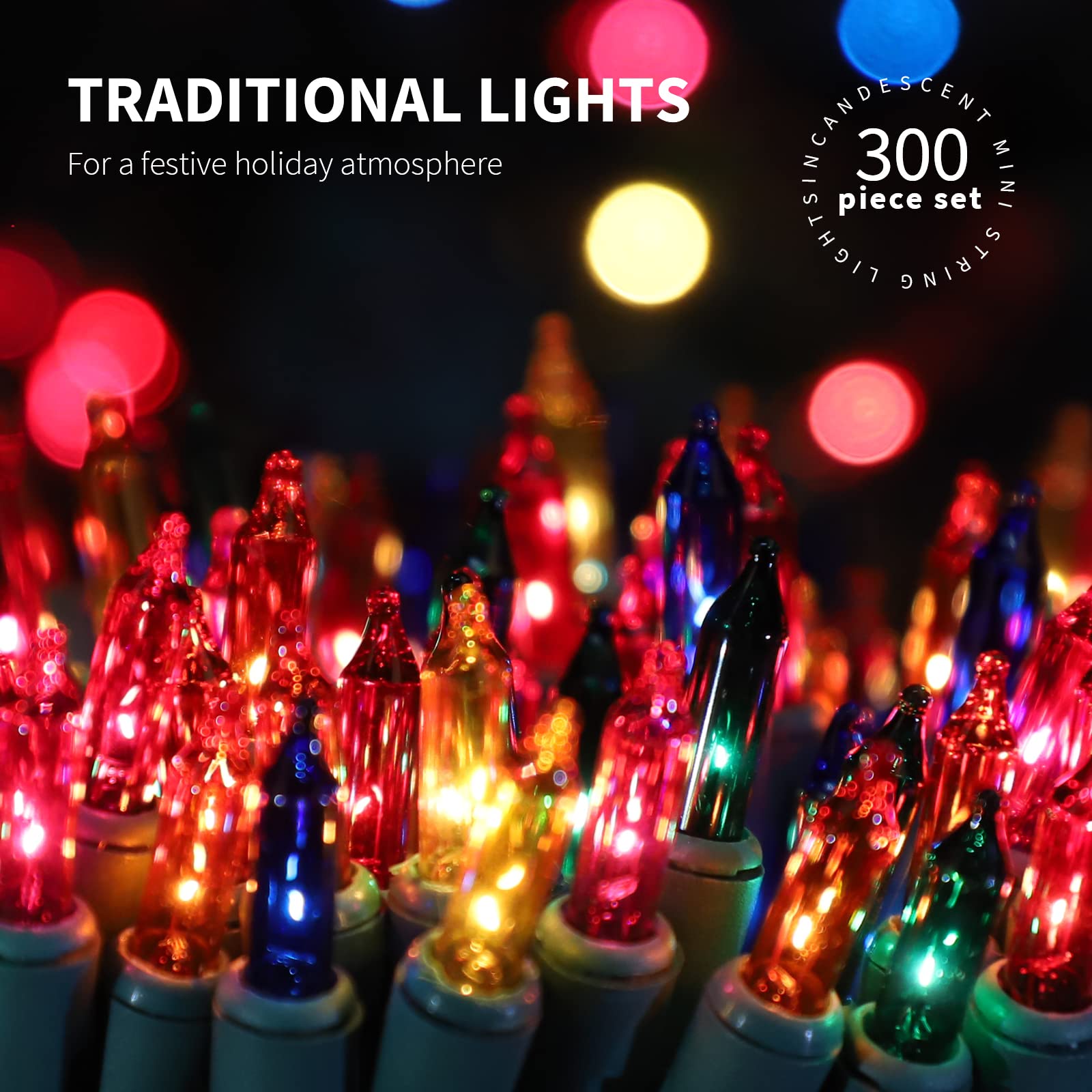 Justpro 300Lights(2*150L) Multi Extra-Bright With End Connectors Christmas Decorative Lights 19.44M Ul Certified Mini String Lig