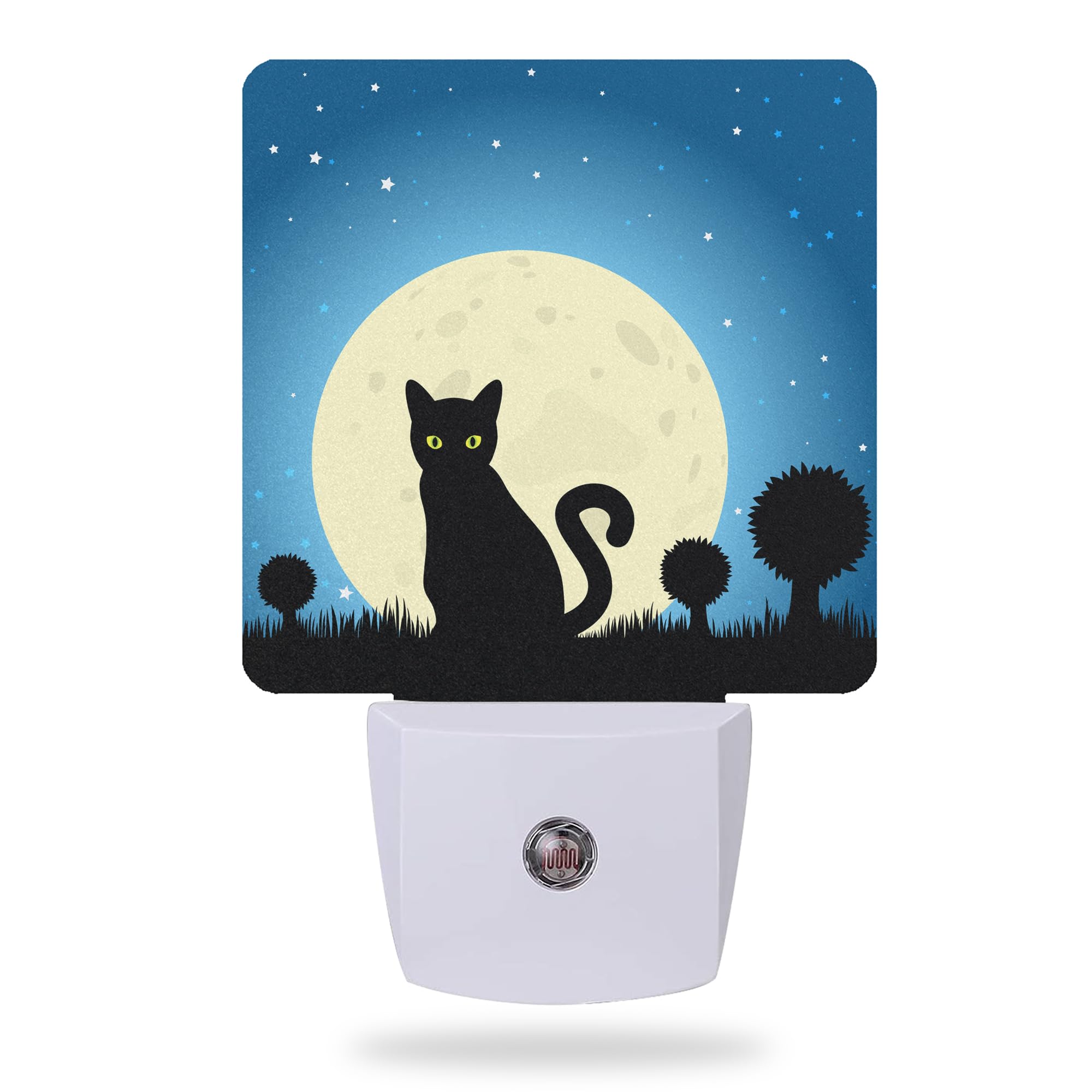 Aowula Halloween Night Lights Plug Into Wall,Black Cat Moon Night Light Dusk To Dawn Sensor Led Lamp 0.5W For Boys/Girls/Women/Men Decorations Room 0.5W Sleep Friendly