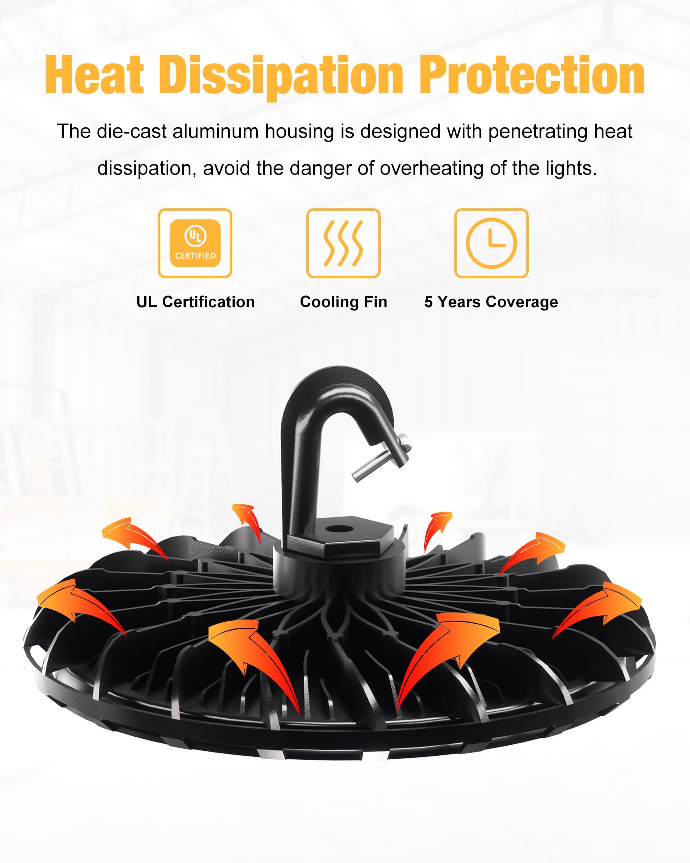 JC-LGL 150W UFO LED High Bay Light - 10 Pack, 5000K, Waterproof, UL Listed, Black, Aluminum for Warehouse and Shop