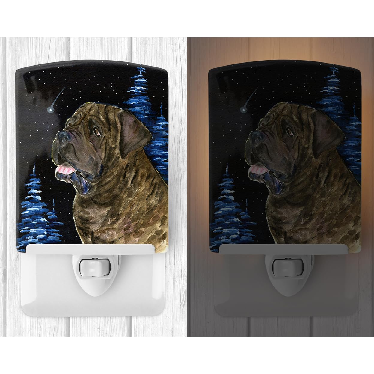 Carolines Treasures Ceramic Night Light, Starry Night Mastiff, UL-Certified, 6x4x3in
