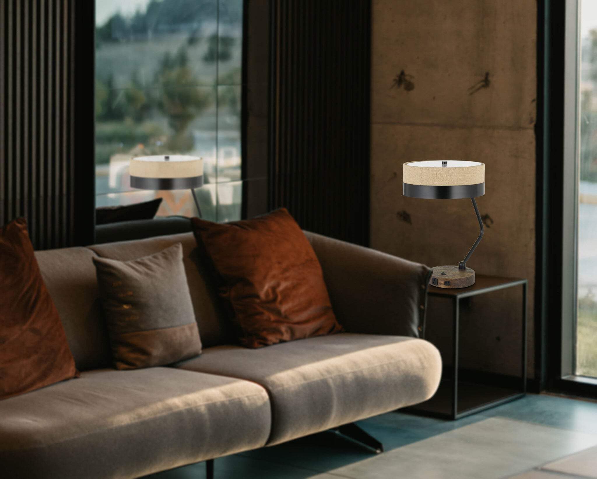 Homeroots 20 In. Metal Desk Lamp - Two Light Usb Table Lamp With Beige Drum Shade, Model 524698, Perfect For Home Office And Study